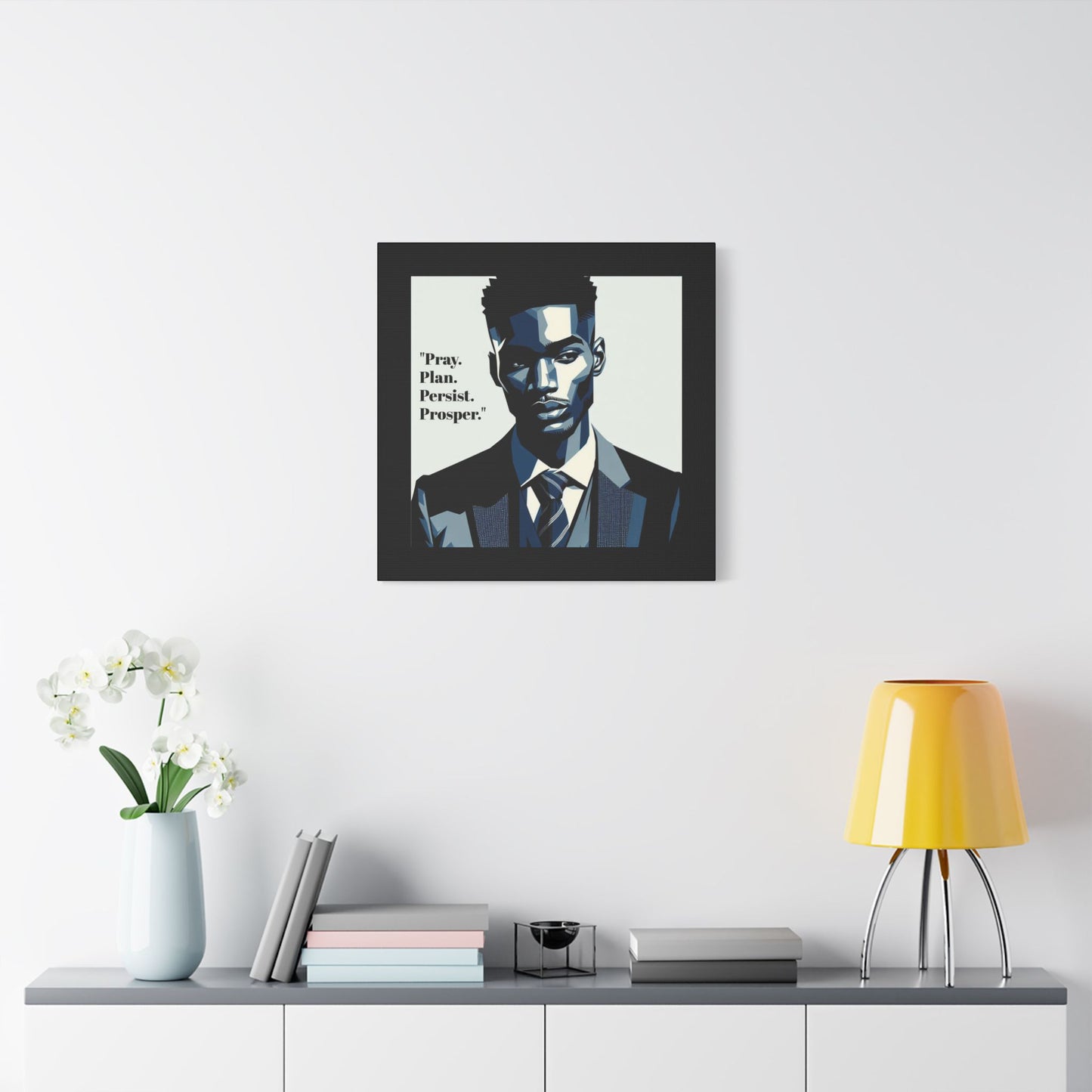 Afro Art Print Canvas, Wall Decor, Satin Stretched Canvas, African American Art, Office Decor, Home Decor - "Pray. Plan. Persist. Prosper."
