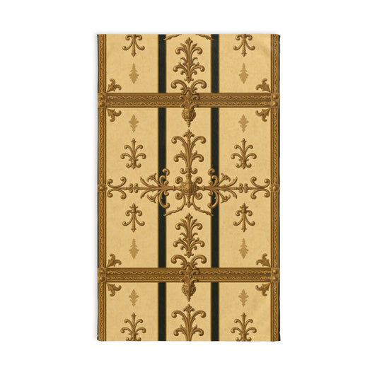 Elegant Vintage Hand Towel with Flourish Design, Bathroom Decor, Kitchen Towel, Gift for Home - Matte Yellow Striped Antique Rococo