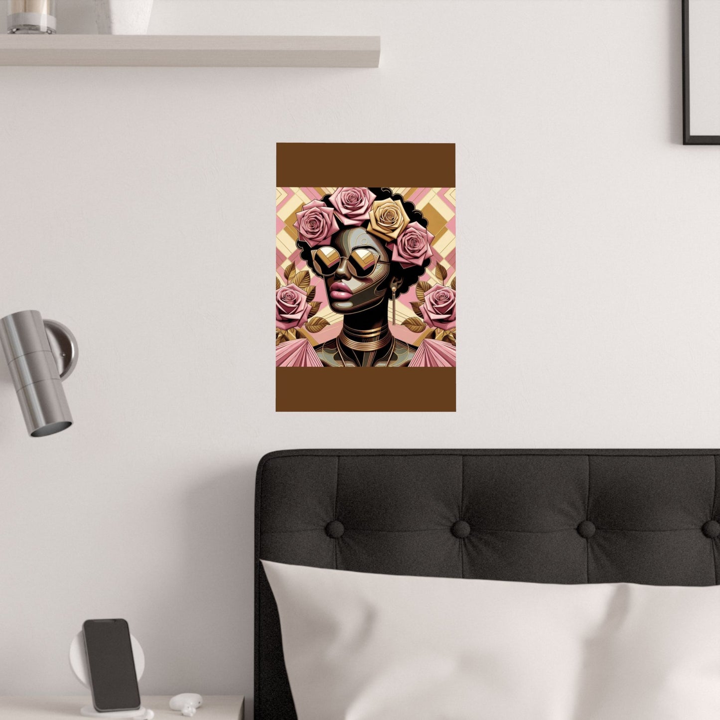 Elegant Satin Poster | Black Woman Art Print | Floral Decor | Modern Wall Art | Home Decor | Gift for Her | Pink Roses Lady