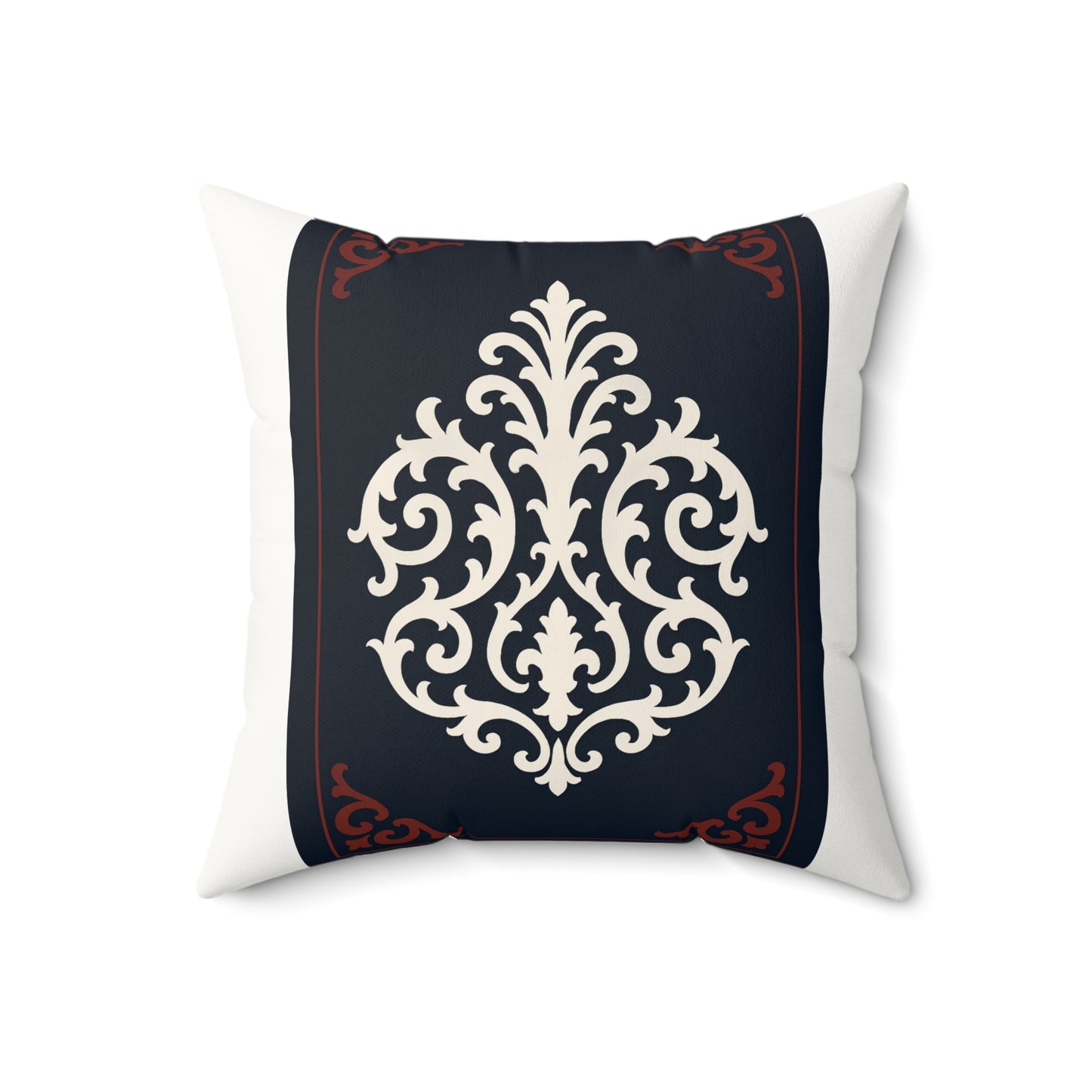 Dusk Blue-Maroon & White Baroque Faux Suede Pillow