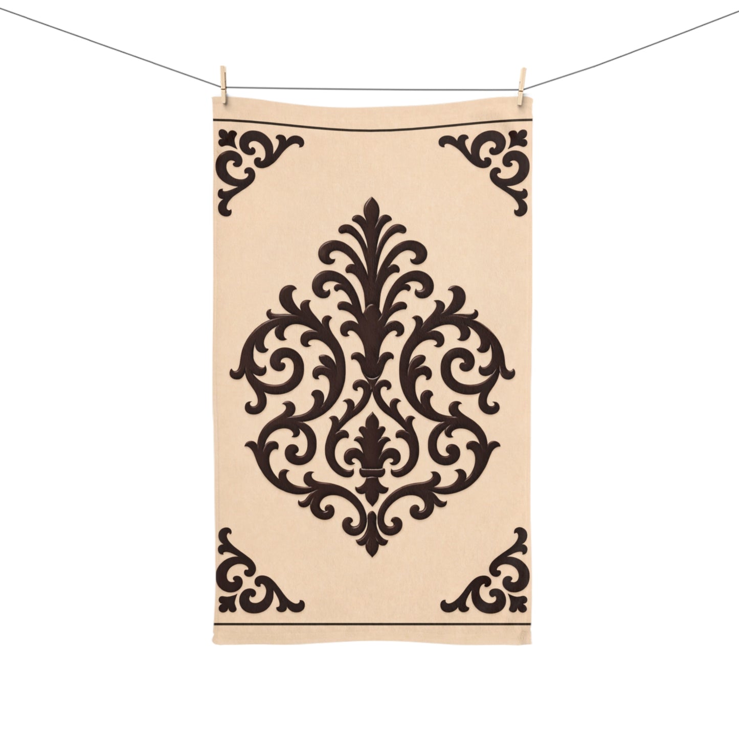 Almond-Beige & Brown Baroque Decorative Hand Towel — Elegant Baroque Kitchen & Bath Accent