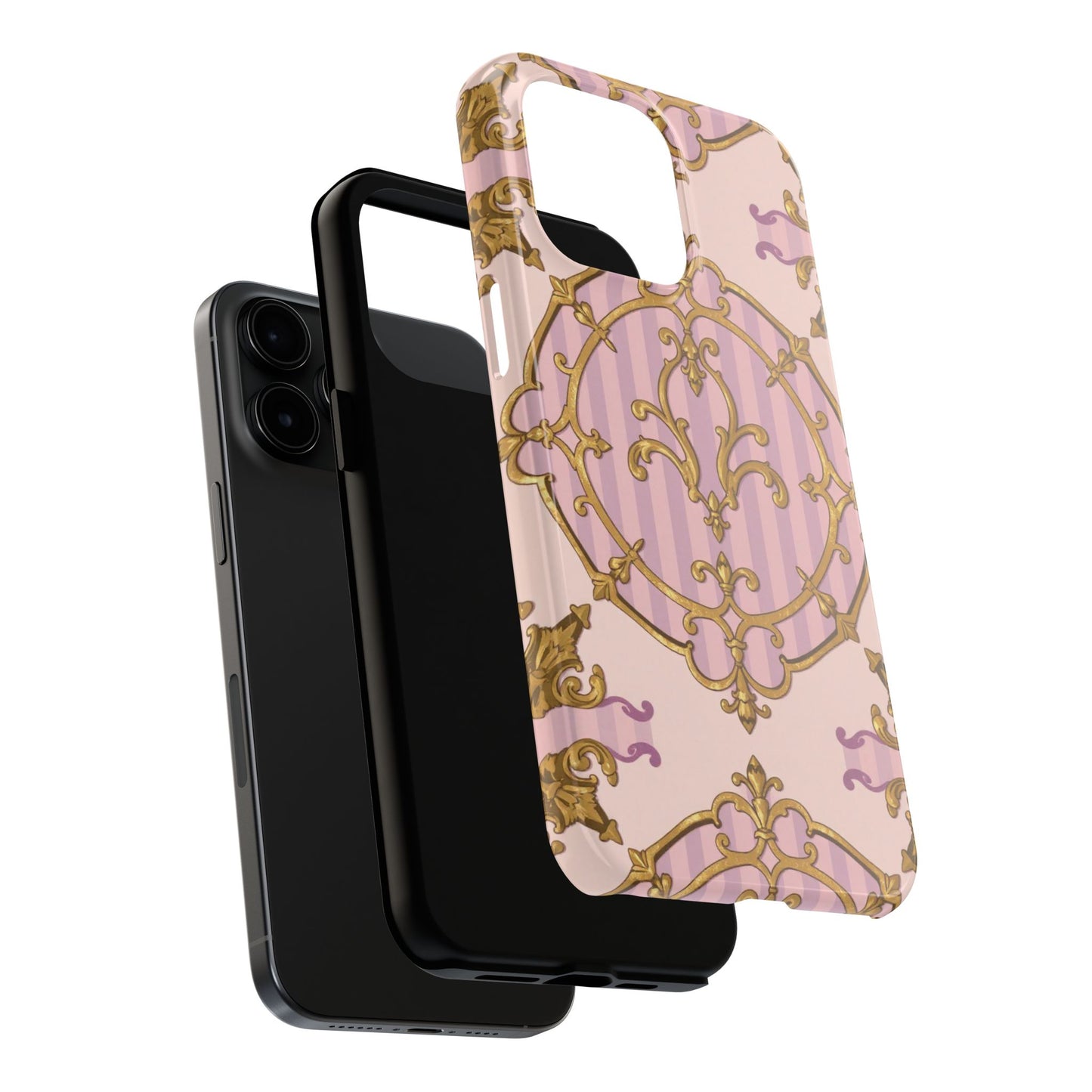 Elegant Vintage Phone Case, Tough Phone Case, Lavender & Alabaster Striped Gold Baroque Phone Cover, Stylish Phone Protector, Gift for Her