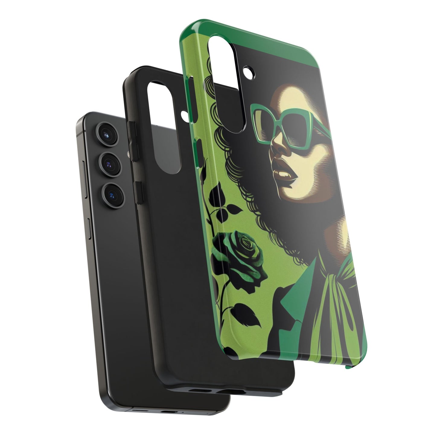 Chic Tough Phone Case | Artistic Green & Black Design | Phone Protection, Gift for Her, Stylish Accessory, Trendy Tech - Lady in Green