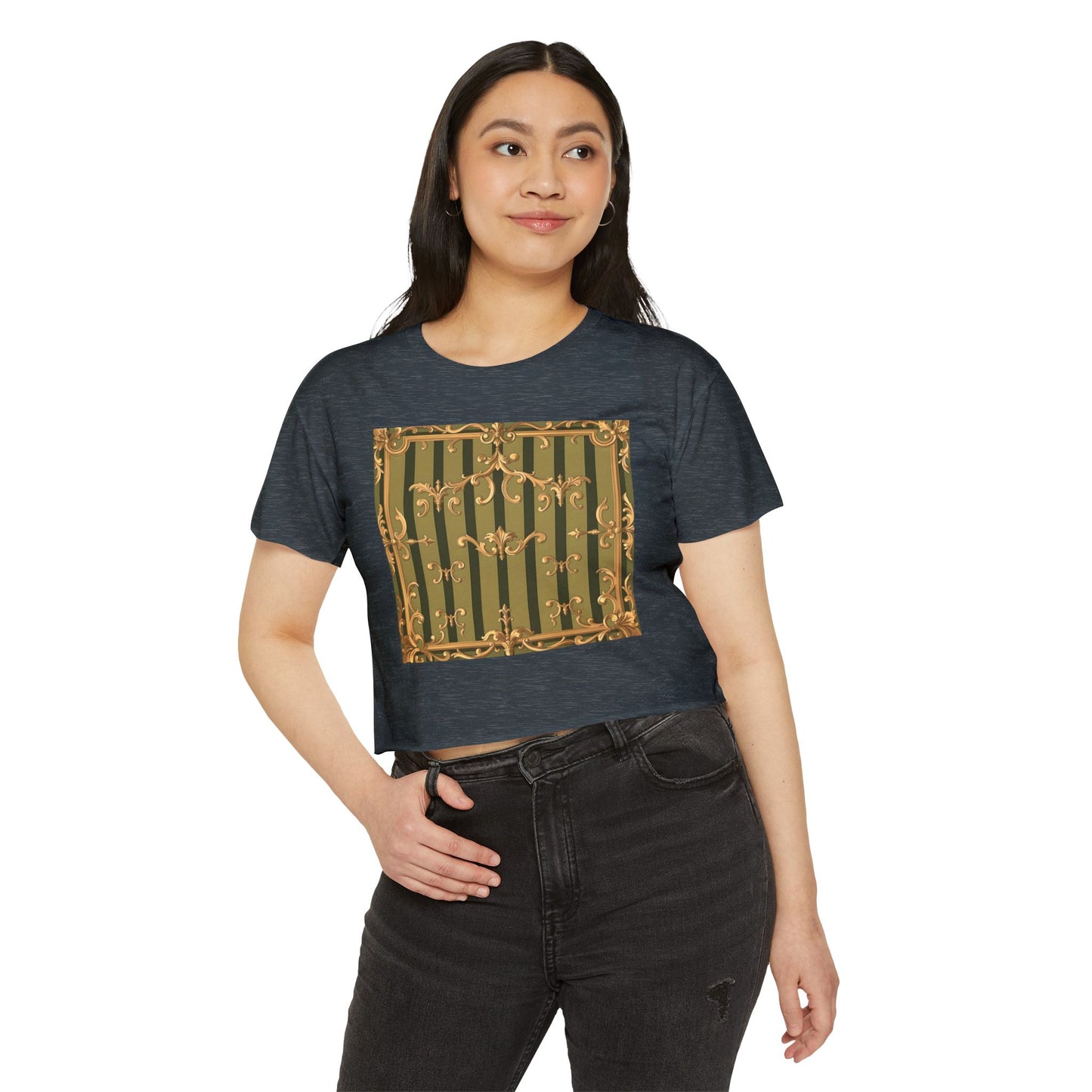 Bohemian Women's Festival Crop Top – Stylish Summer Apparel for Concerts, Beach Days, Music Festivals - Olive Green Striped Rococo