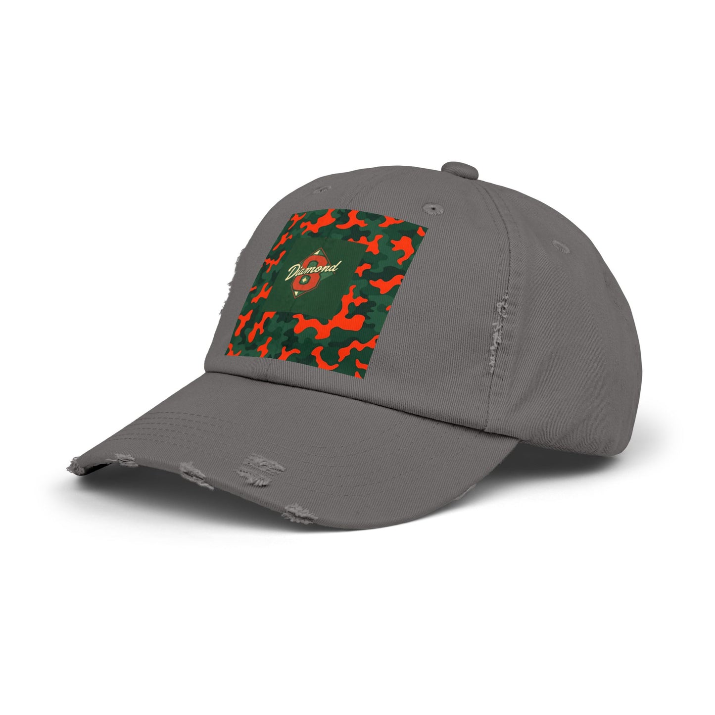 Trendy Distressed Cap - Casual Streetwear Accessory, Perfect for Outdoor Adventures, Gifts, Everyday Style - Green & Orange Camo Diamon 8