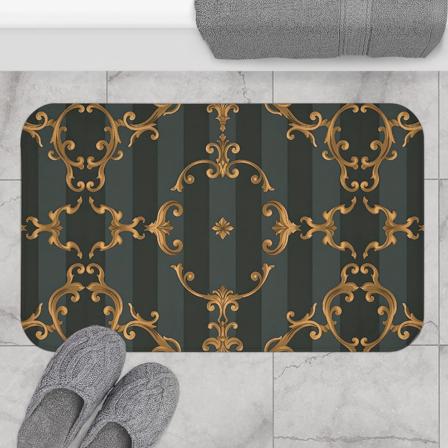 Elegant Gold Pattern Bath Mat - Luxurious Comfort for Your Bathroom
