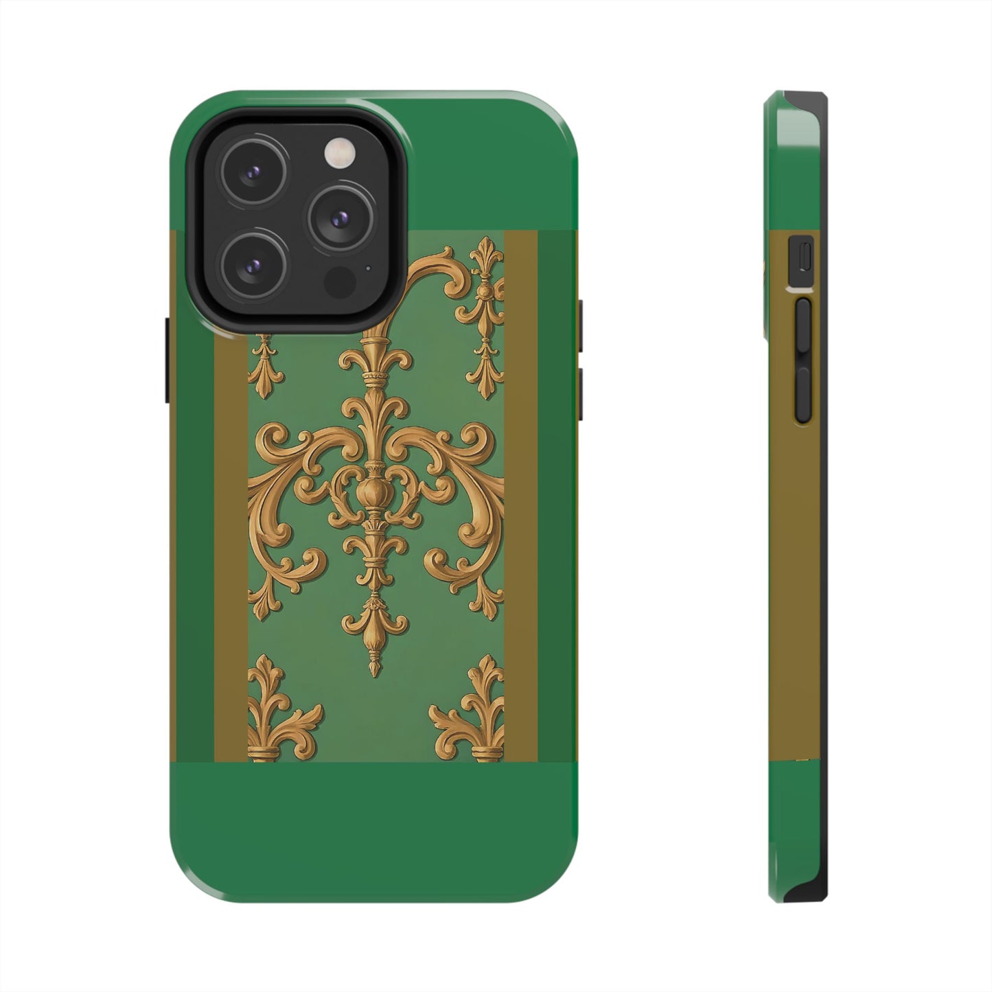 Elegant Floral Tough Phone Case, Durable Phone Cover, Gifts for Her, Stylish Protection, Chic Phone Accessory - Olive Green Striped Rococo