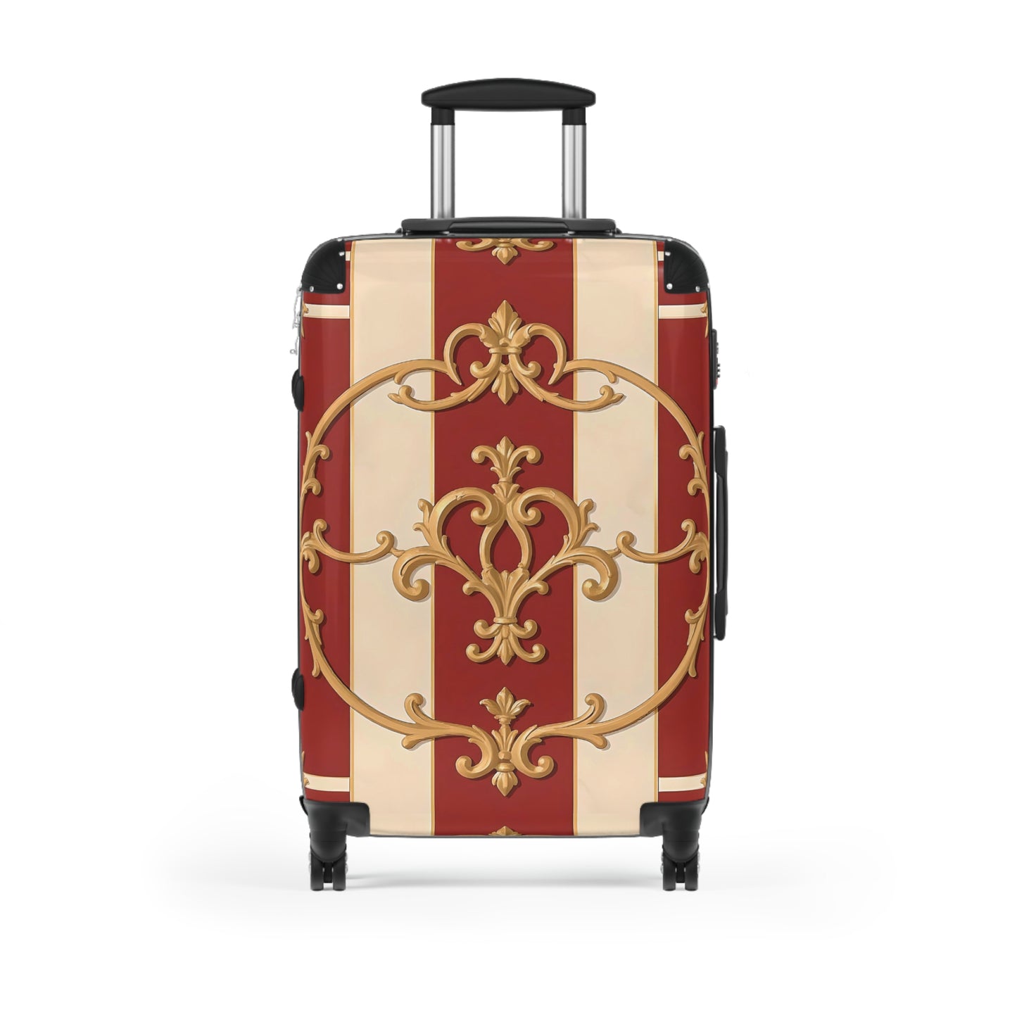Elegant Travel Suitcase with Vintage Alabaster & Dusk Orange Striped Baroque Design