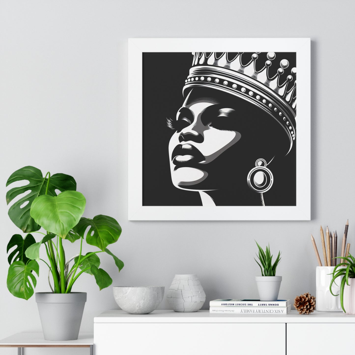 Elegant Crowned Queen Wall Art, Framed Vertical Poster, Home Decor, Modern Wall Art, Gift for Her, Inspirational Art
