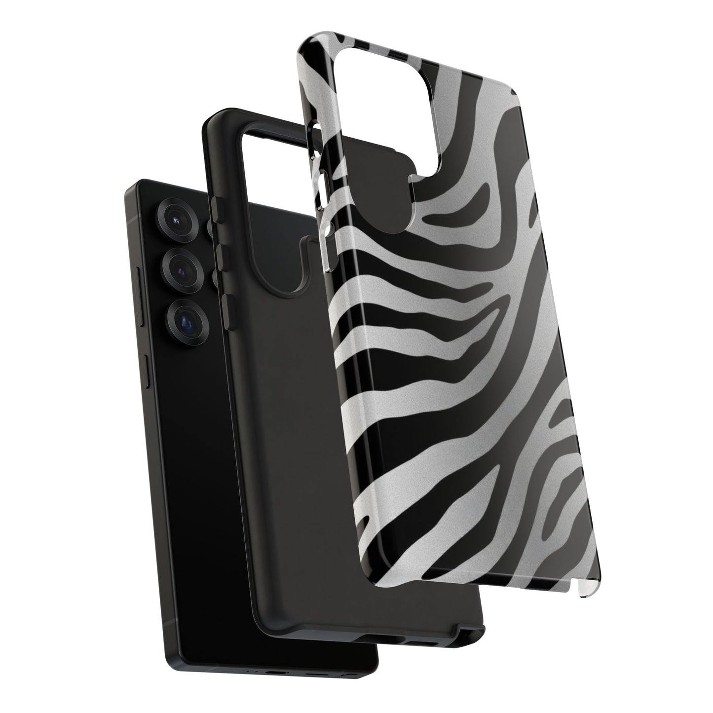 Zebra Print Tough Phone Case - Silver