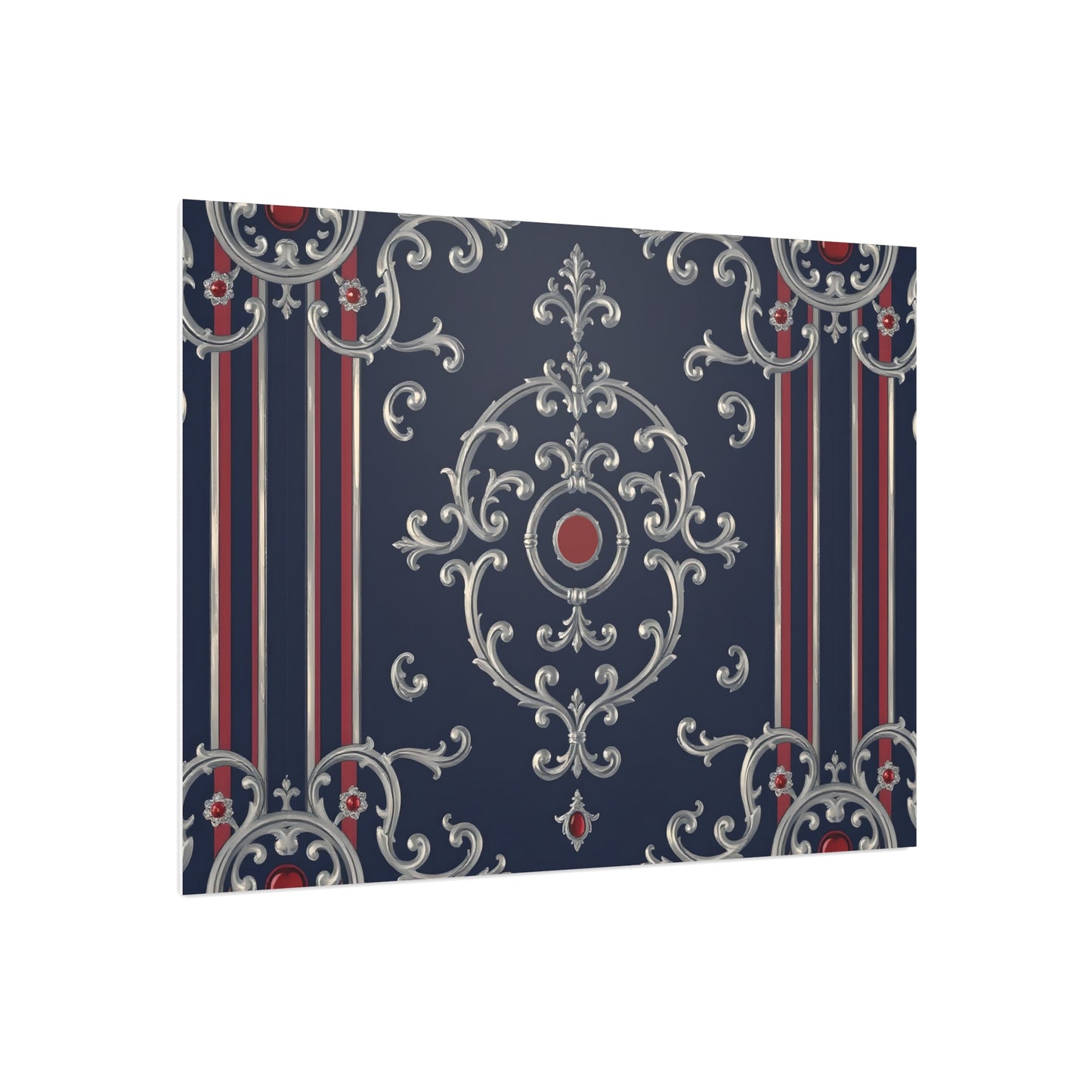 Elegant Foam Board Decor, Nautical Wall Art, Framed Print Alternative, Home Office Wall Accent, Gift for Him/Her - Blue & Red Striped Silver Baroque