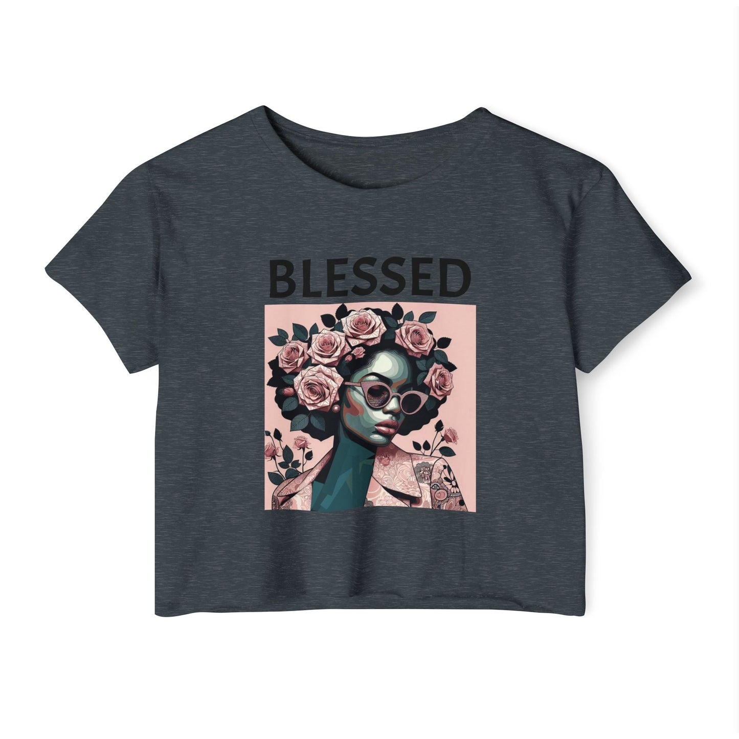 Blessed Women's Festival Crop Top - Boho Chic Tee, Summer Vibes, Perfect for Music Festivals, Gifts for Her, Trendy Lounge Wear - Black Lettering