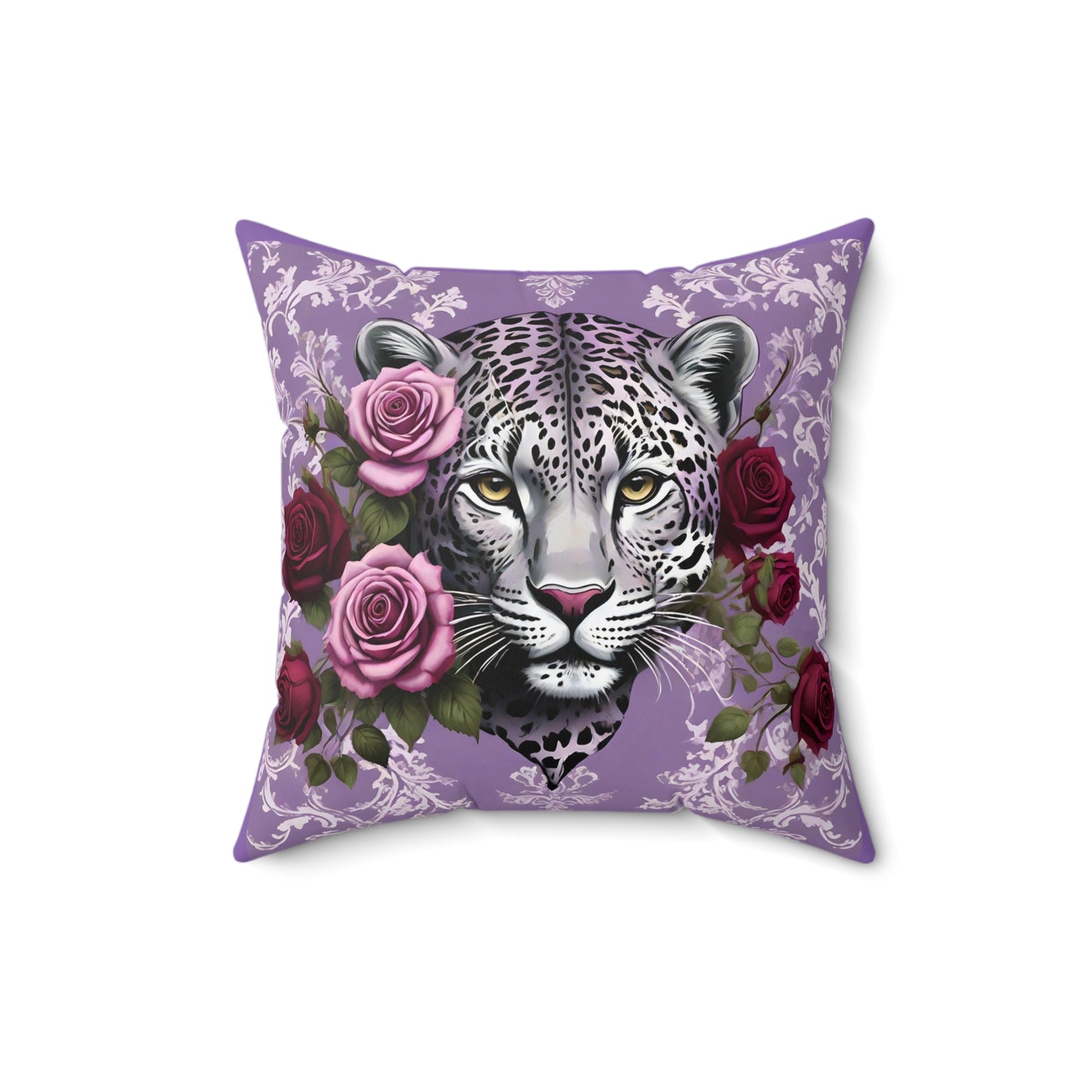 Elegant Leopard Floral Square Pillow – Stylish Home Décor Accent - Lilac Leopard