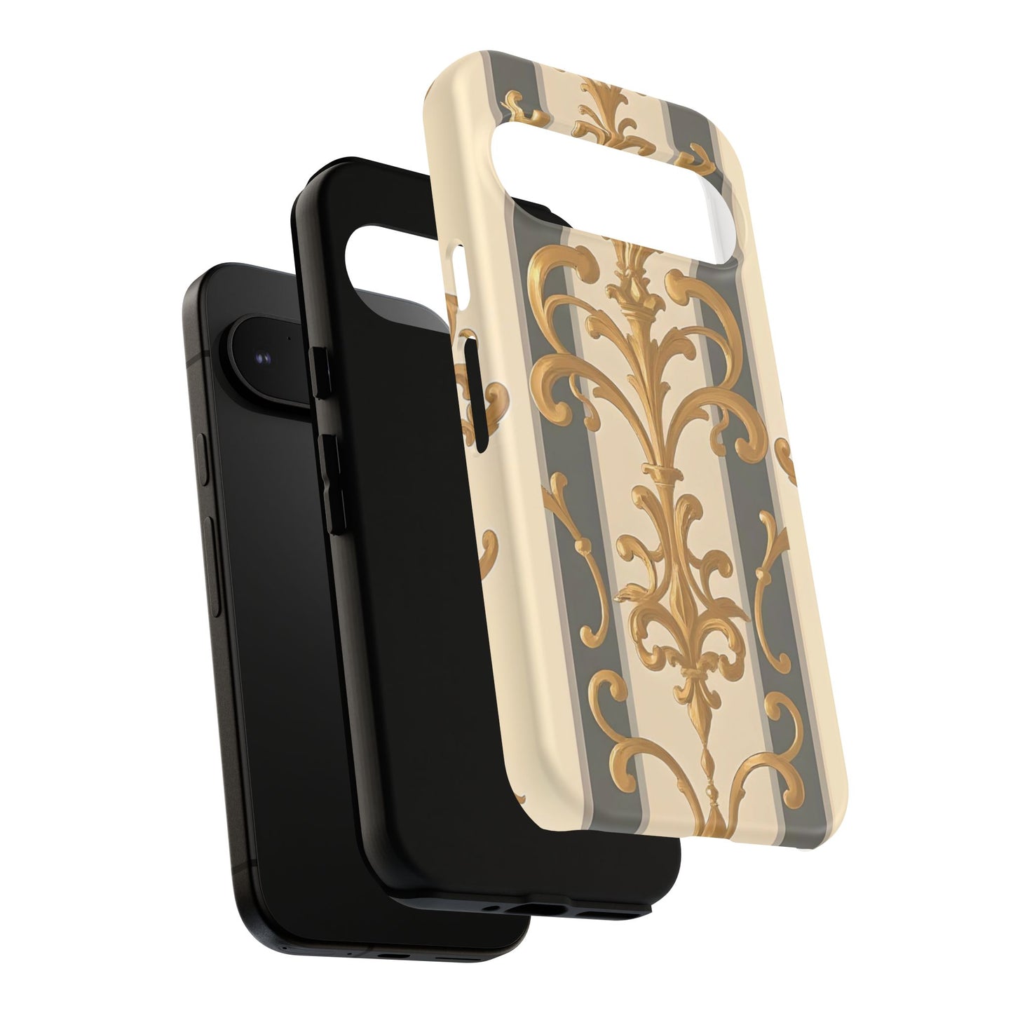 Elegant Floral Motif Phone Case - Tough Cases with Vintage Design - Dusk Olive Striped Gold Damask