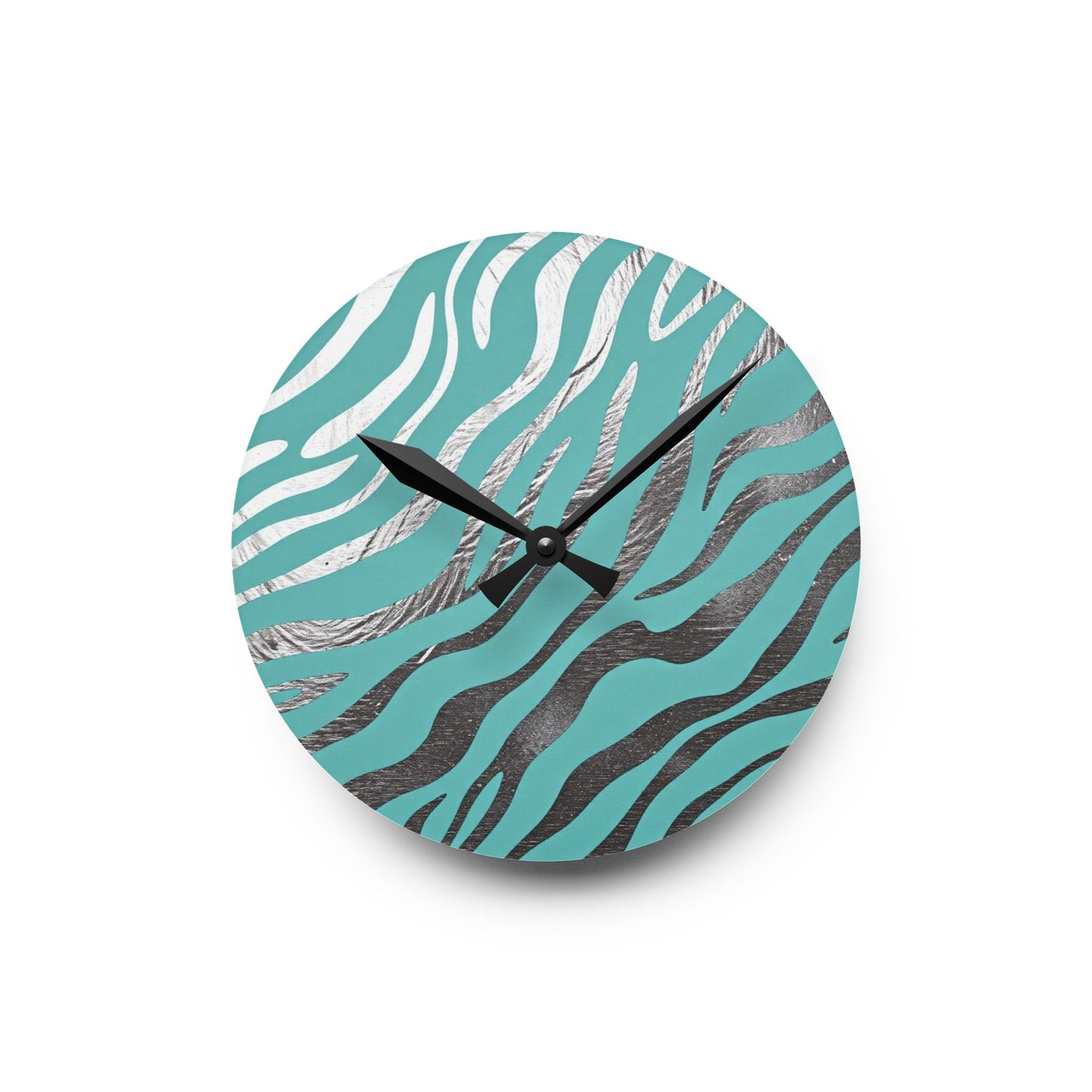 Stylish Zebra Print Acrylic Wall Clock - Modern Home Decor -  Aqua & Silver