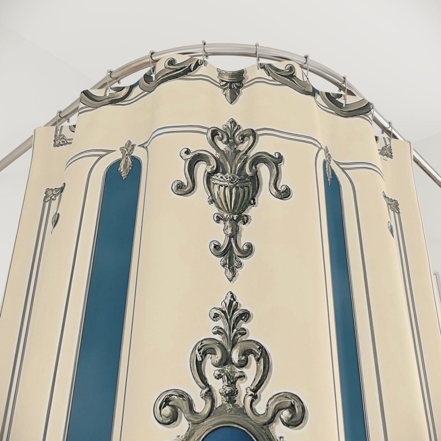 Elegant Vintage Shower Curtain - Classic Blue & Cream Design - Alabaster & Ocean Blue Baroque