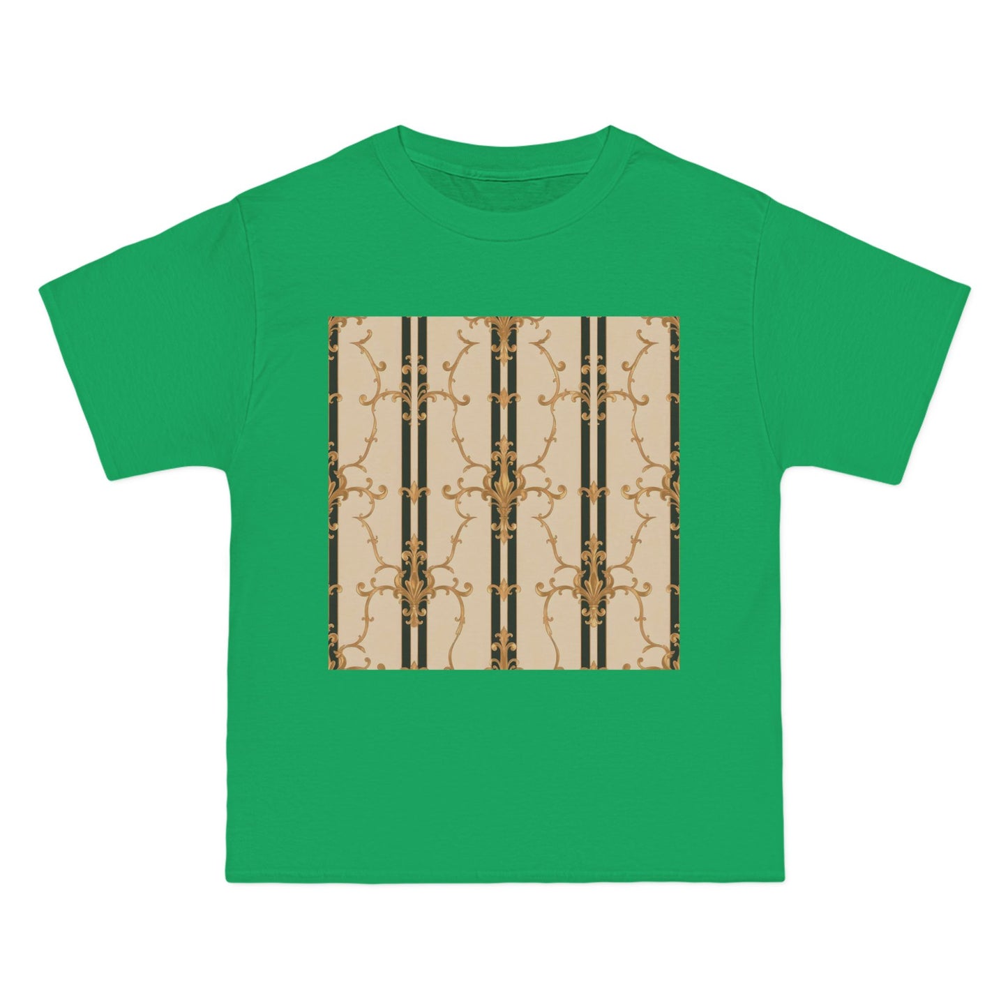 Stylish Graphic Tee for Casual Wear, Fashionable Short-Sleeve Shirt, Unique Summer Top - Black & Beige Striped Damask