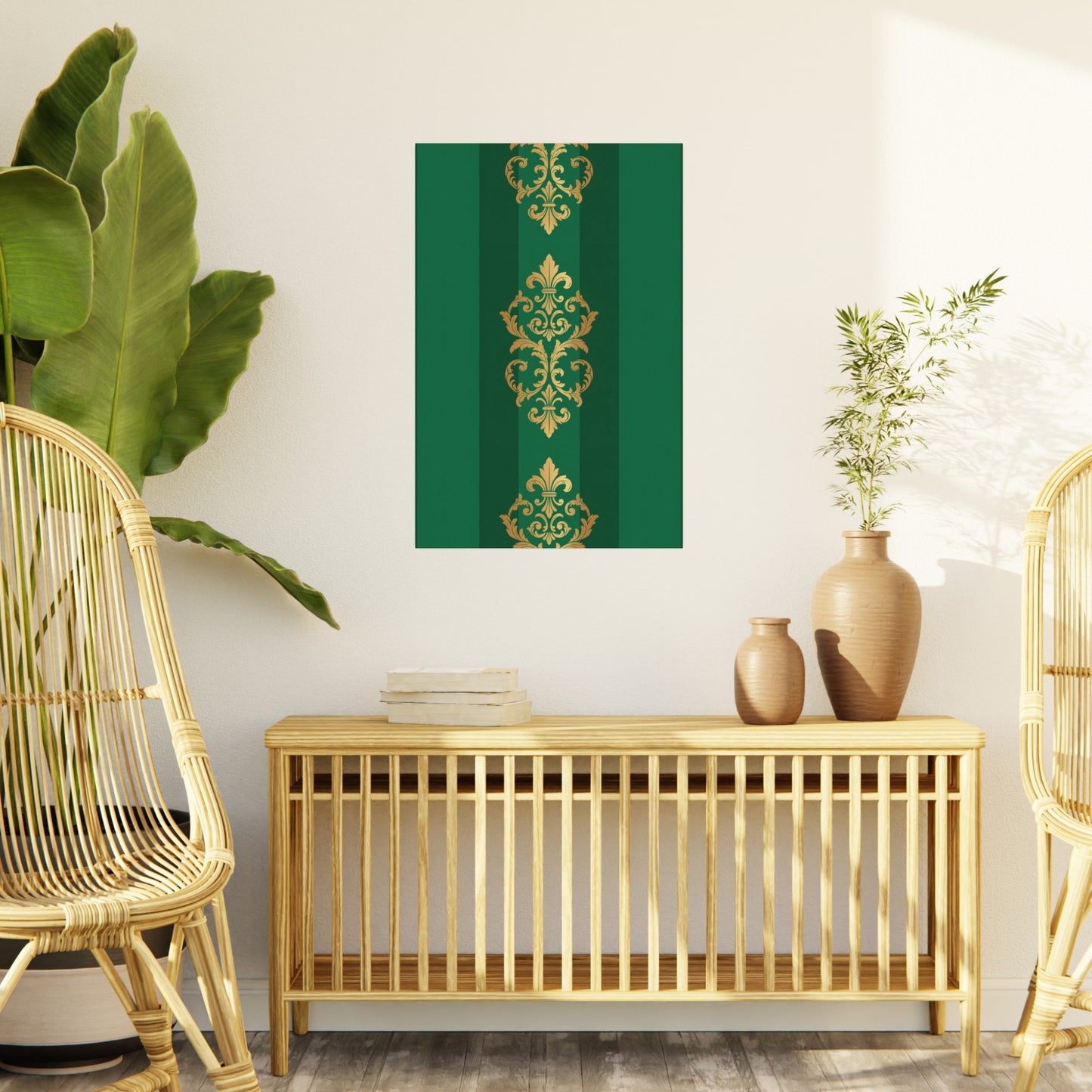 Gold Baroque Green Striped Foam Board Wall Art — Elegant Decorative Plaque