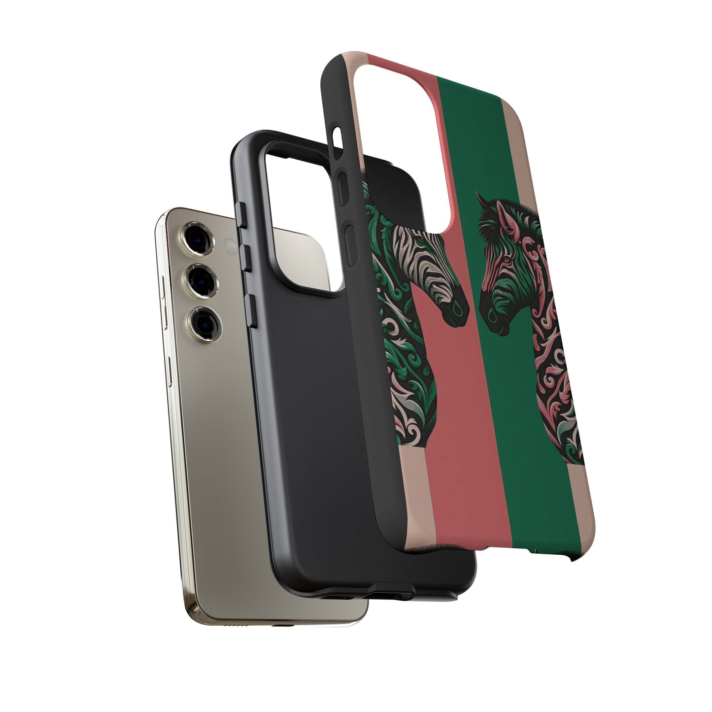 Phone Case - Elegant Pink & Green Zebra Damask Design