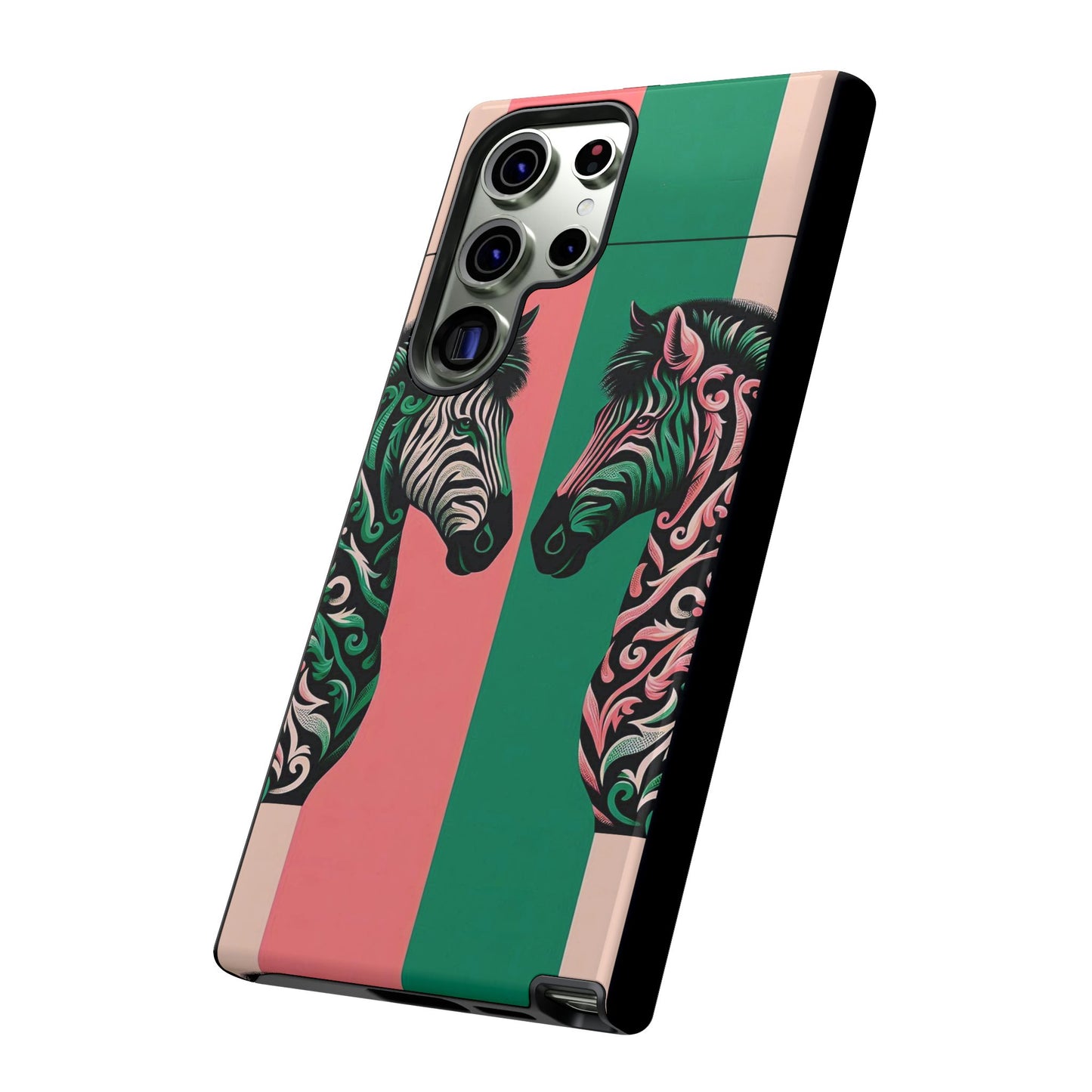 Phone Case - Elegant Pink & Green Zebra Damask Design