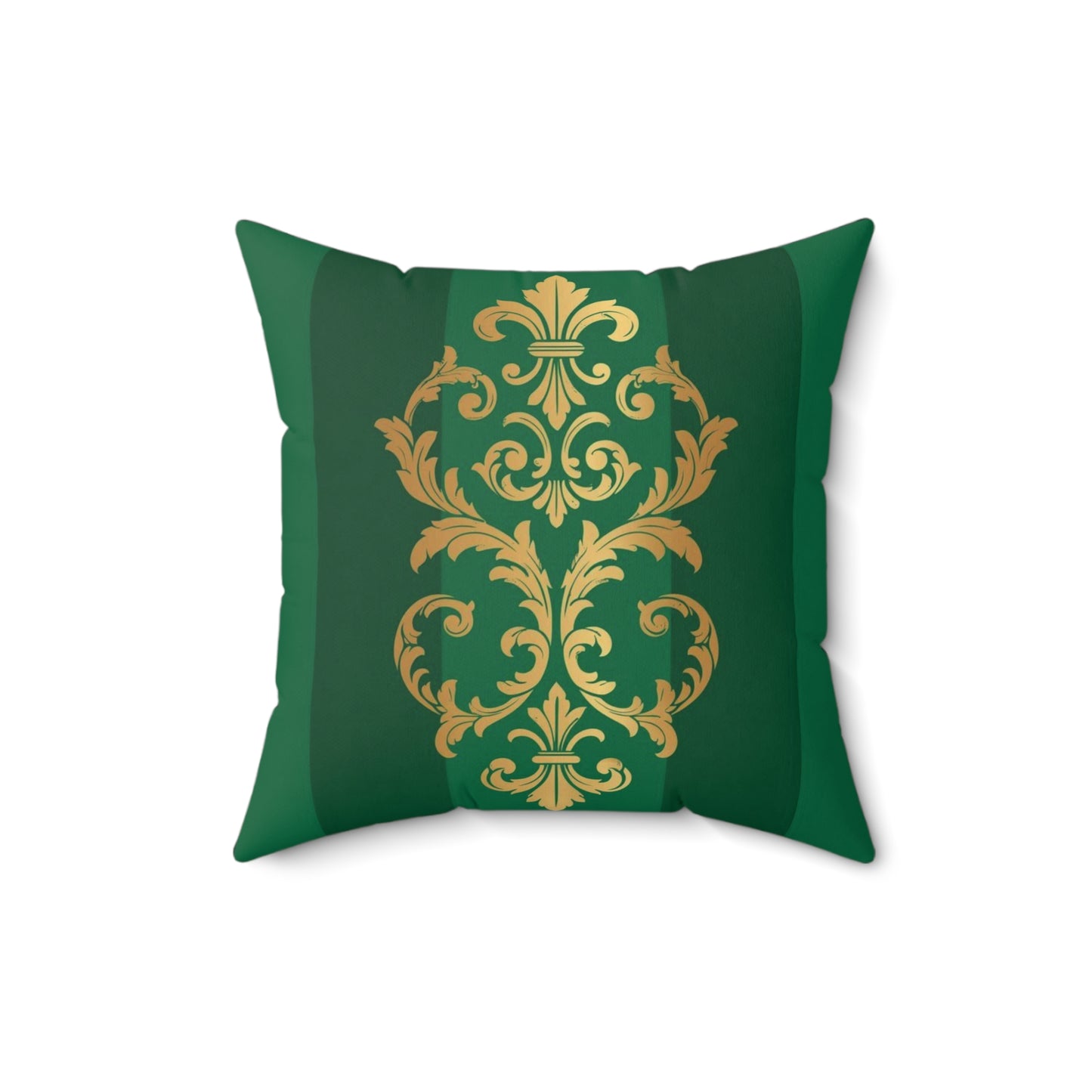 Green Striped Gold Baroque Faux Suede Pillow with Gold Baroque Damask Accent