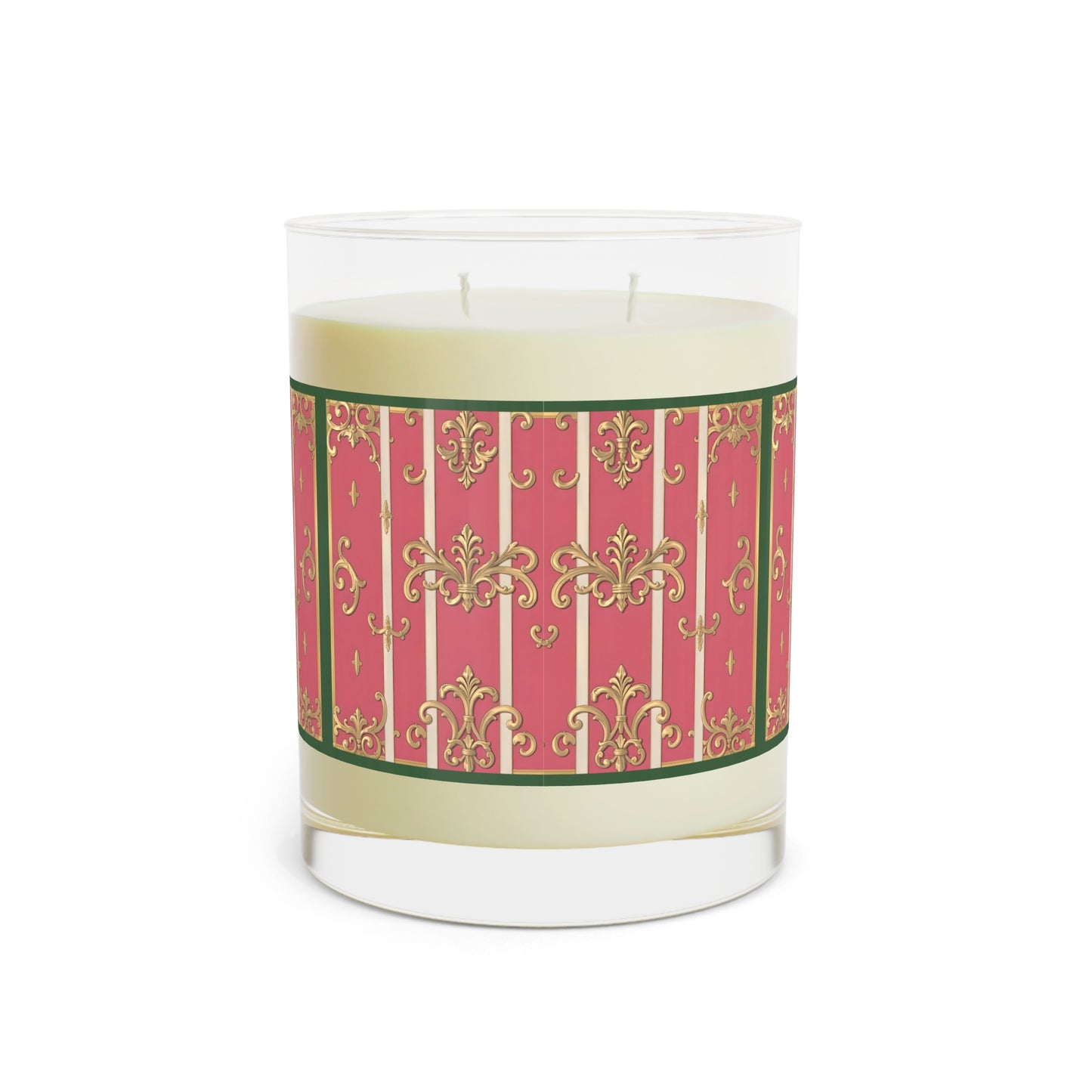 Elegant Green Border Pink Striped Baroque Scented Candle - Romantic Home Decor, Gift for Her, Relaxing Aromatherapy