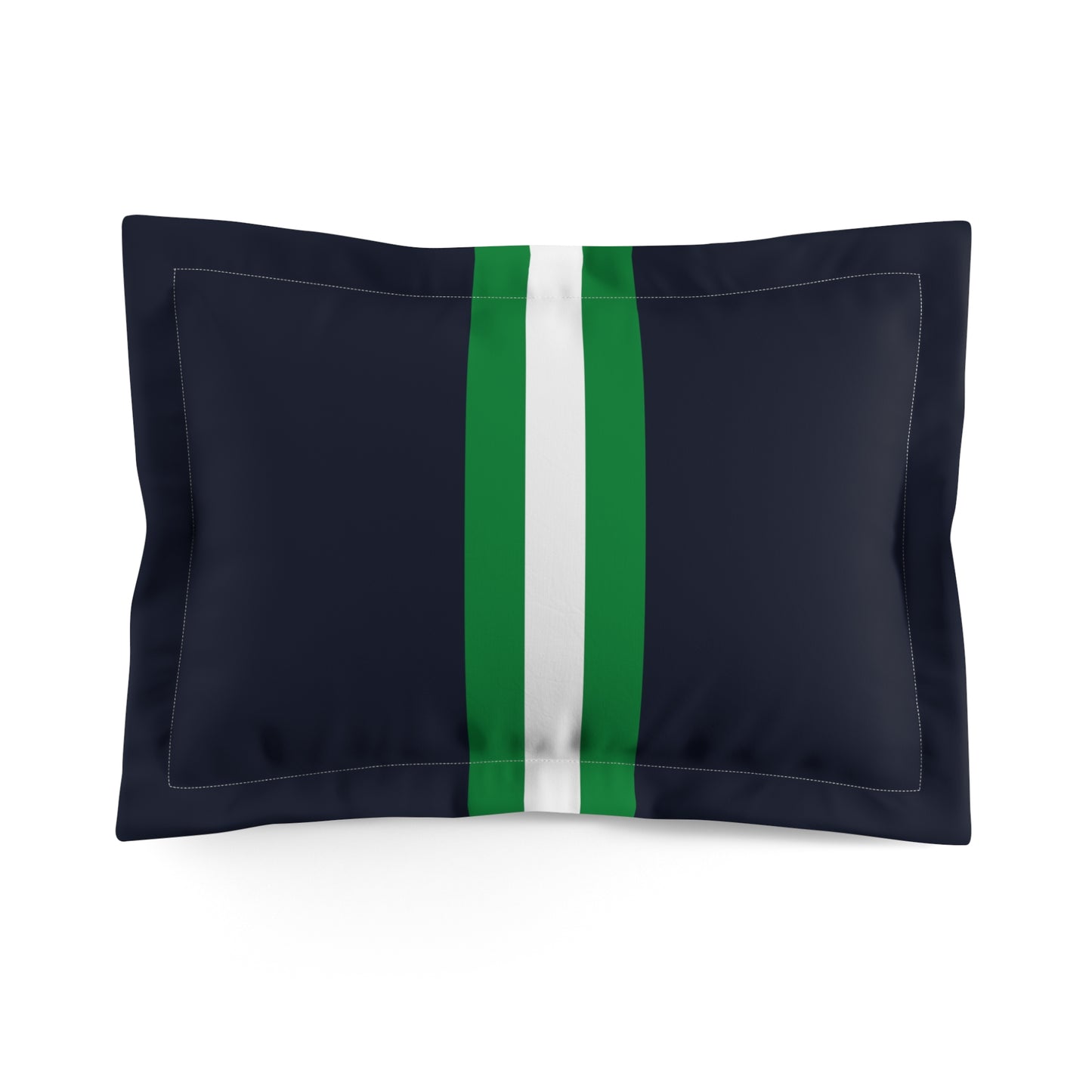 Lunar Midnight & Green-White Striped Microfiber Pillow Sham, Modern Bedroom Decor, Cozy Home Accessory, Sleep Gift, Dorm Room Essential