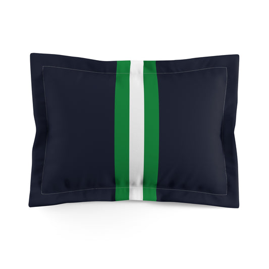 Lunar Midnight & Green-White Striped Microfiber Pillow Sham, Modern Bedroom Decor, Cozy Home Accessory, Sleep Gift, Dorm Room Essential