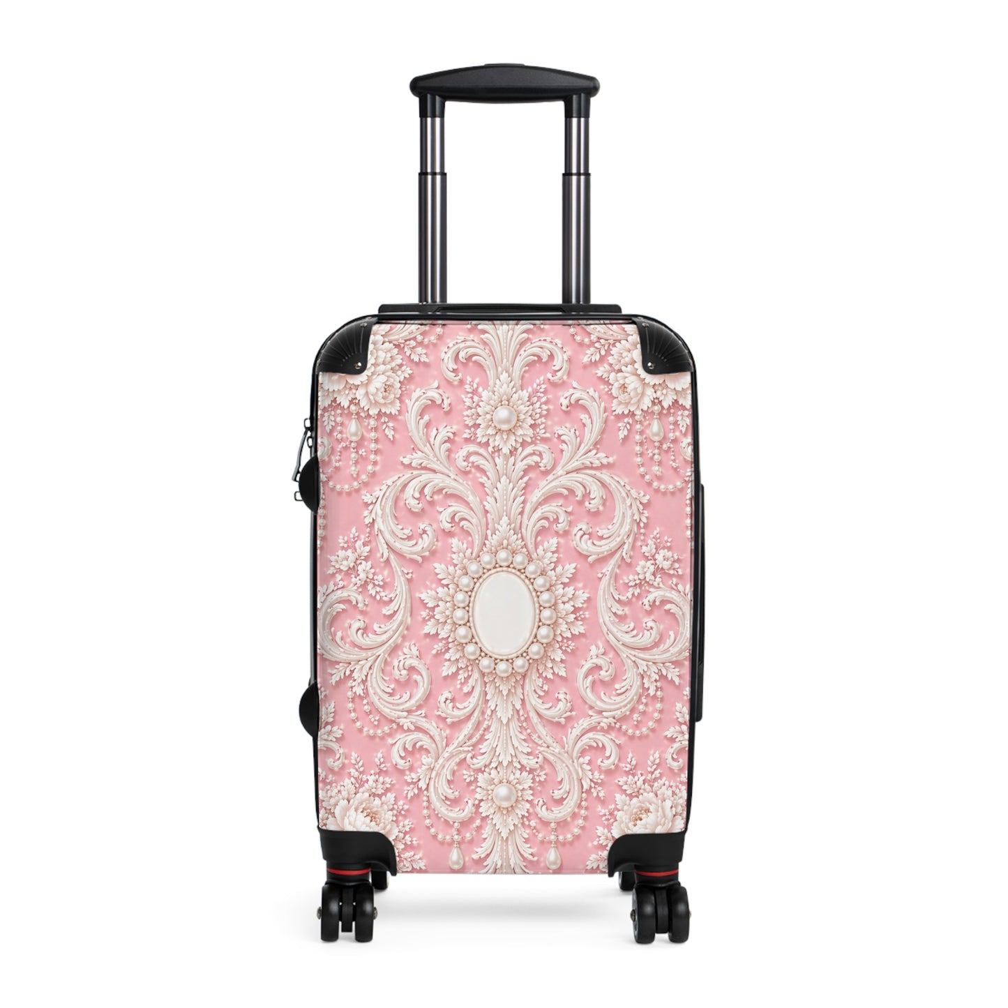Pink Rococo Suitcase – Vintage Pearl Ornate Travel Luggage