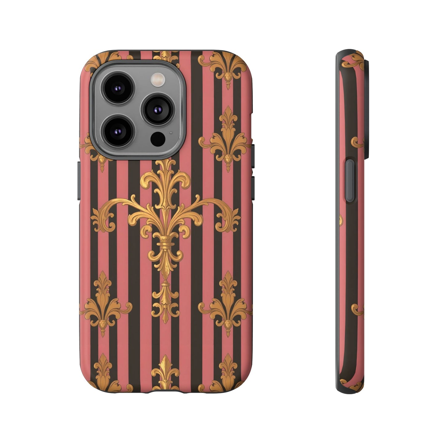 Elegant Floral Motif Phone Case - Tough Cases with Vintage Design - Mauve Striped Gold Damask