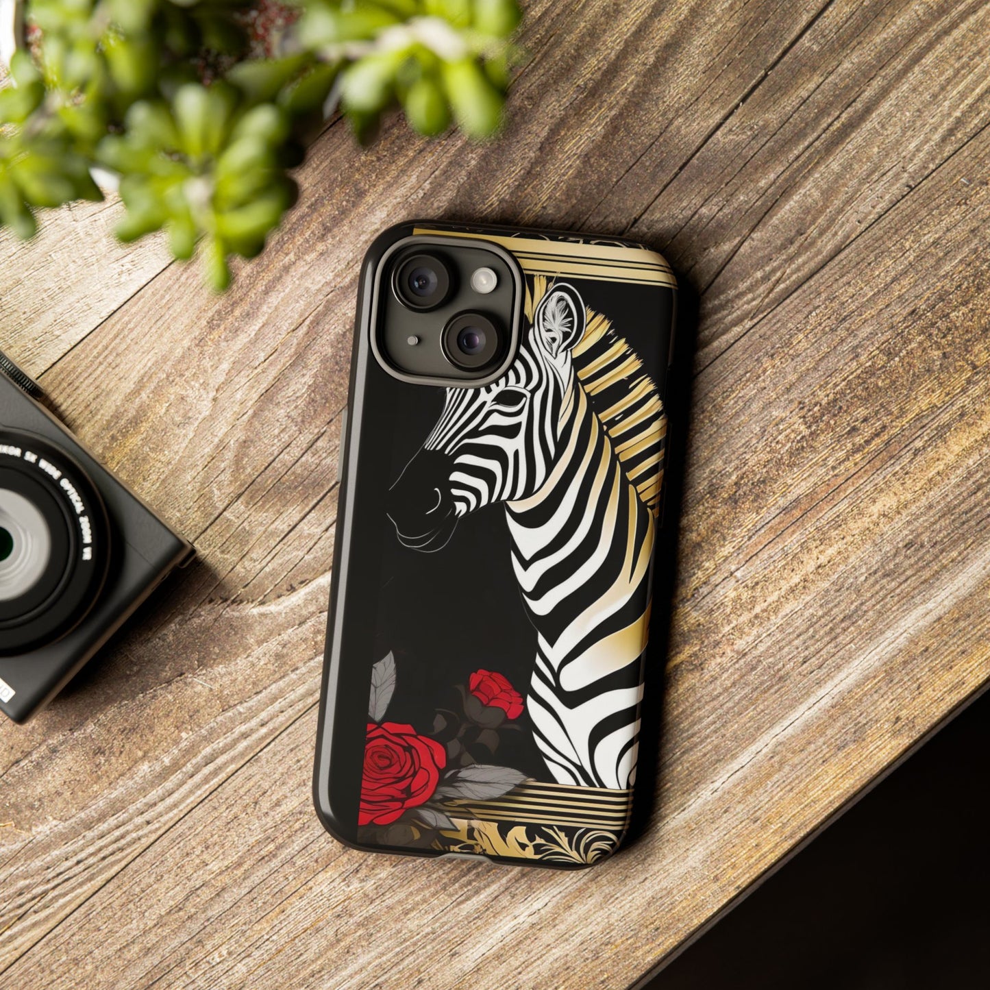 Phone Case - Elegant Zebra & Roses Design
