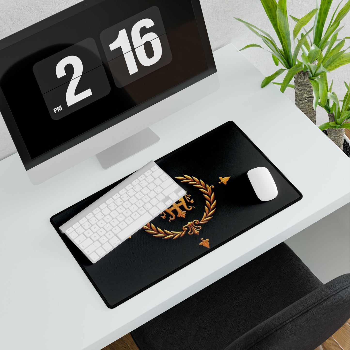 Elegant Golden Crest Desk Mat, Personalized Workspace Decor, Office Accessories, Gaming Mat, Home Office Gift - Gold Crest