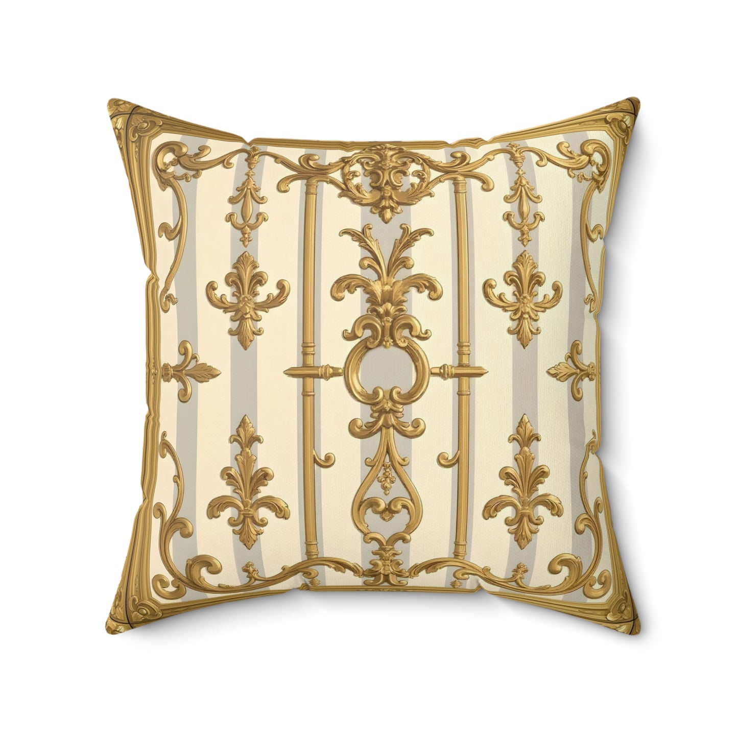 Elegant Gold Pattern Pillow, Luxury Home Decor, Throw Pillow, Couch Cushion, Perfect Gift, Wedding Decor - Matte Gray & Cream Striped Gold Baroque