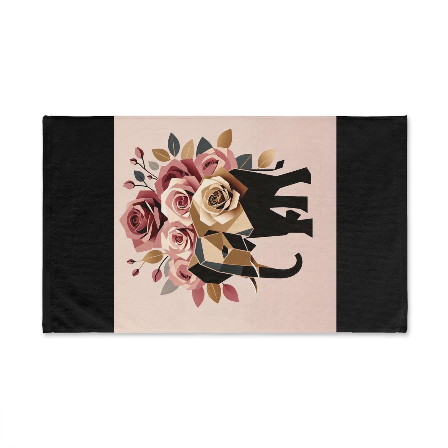 Hand Towel - Elegant Floral Roses & Elephant Design -  Black & Gold Home Decor & Gifts