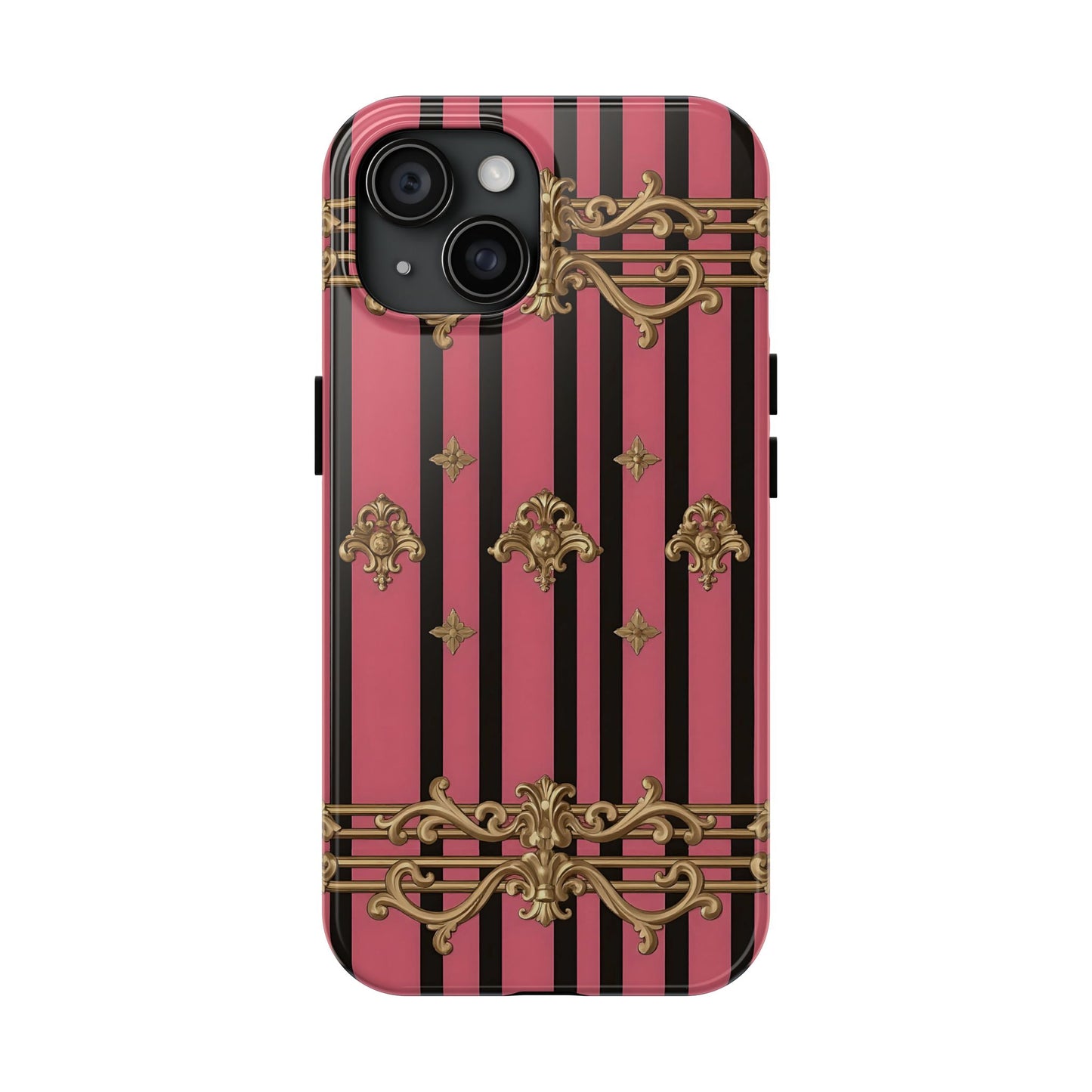 Elegant Floral Phone Cases, Stylish Protective Case for Trendy Individuals, Unique Gift for Tech Lovers, Phone Accessories - Pink Striped Gold Rococo