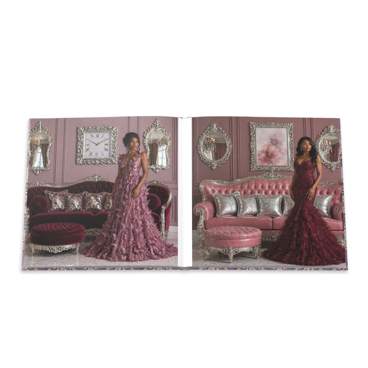 High Fashion Photos Featuring Ball Gowns - Lavender Rococo Hardcover Photo Book — Elegant Vintage-Style Keepsake