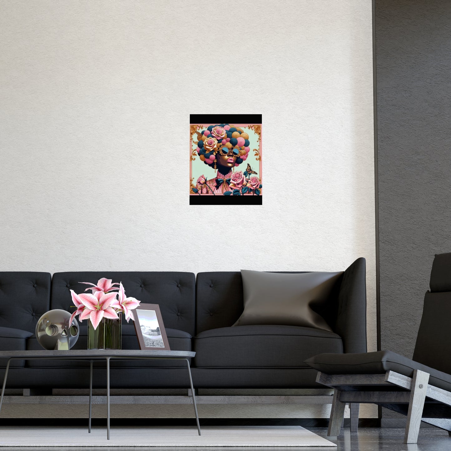 Vibrant Matte Art Posters, Wall Decor for Home, Boho Wall Art, Afrocentric Decor, Unique Gifts for Her - Lady In Pink Baroque