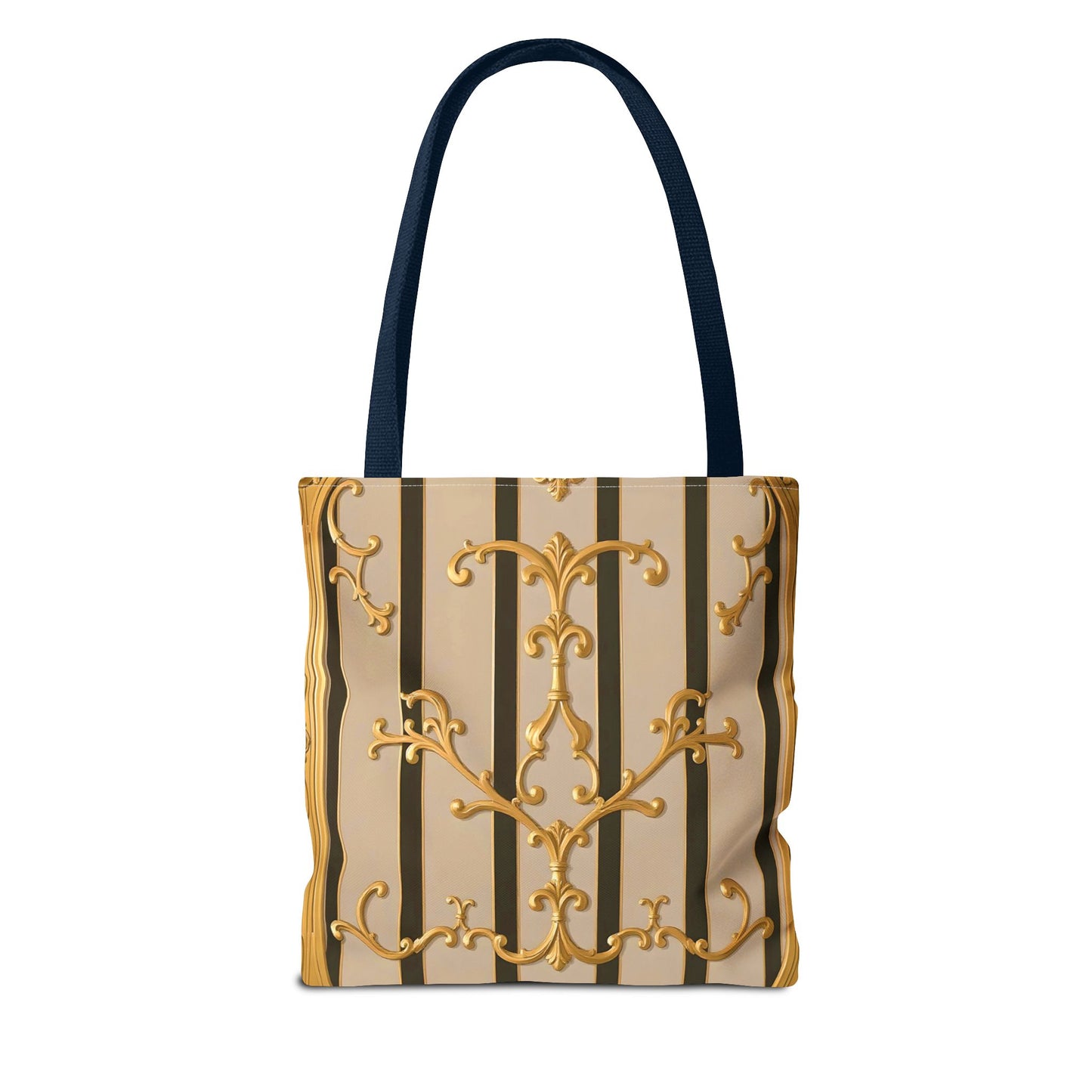 Elegant Gold Pattern Tote Bag - Stylish Carryall for Everyday Use, Eco-Friendly Shopping, Gift for Her - Beige Striped Gold Rococo