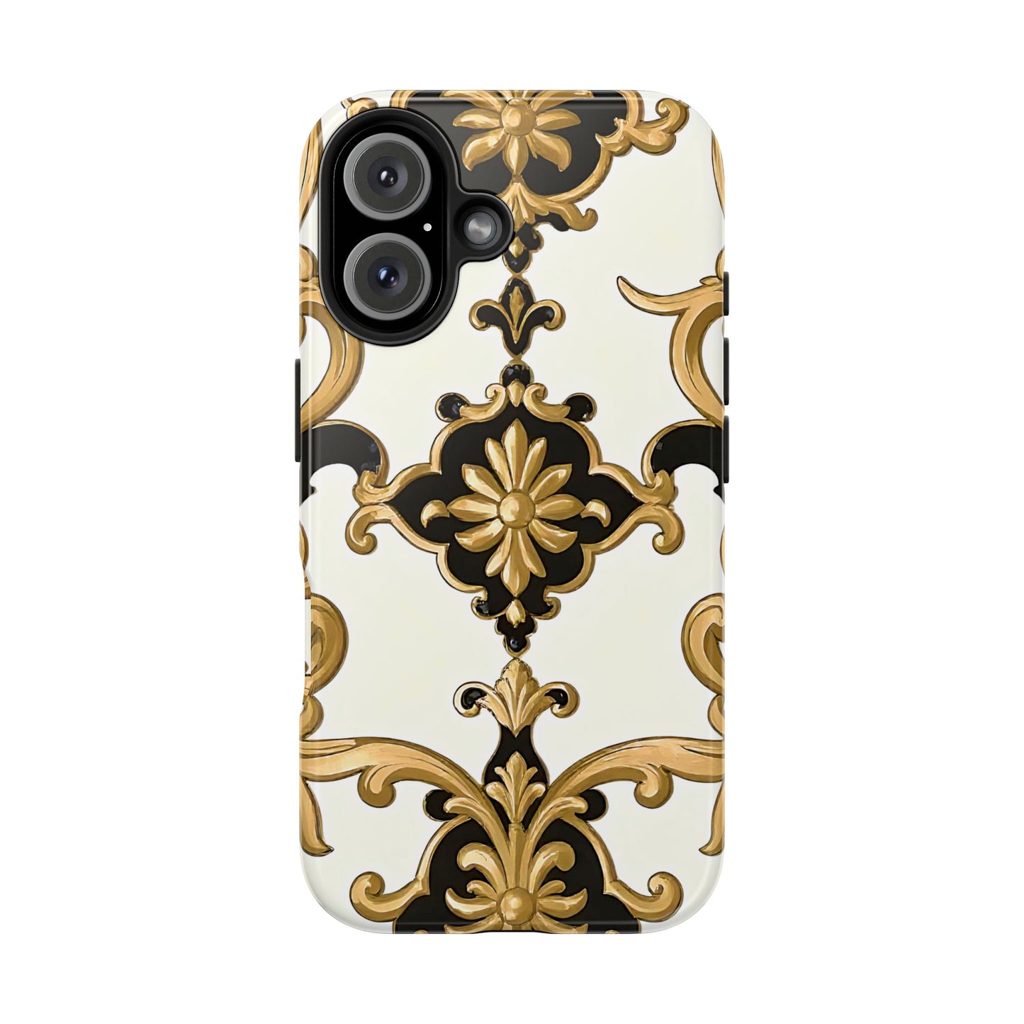 Elegant Floral Tough Phone Cases, Durable Phone Cover, Stylish Phone Accessories, Gift for Her, Chic Phone Cases - Black & Gold Rococo