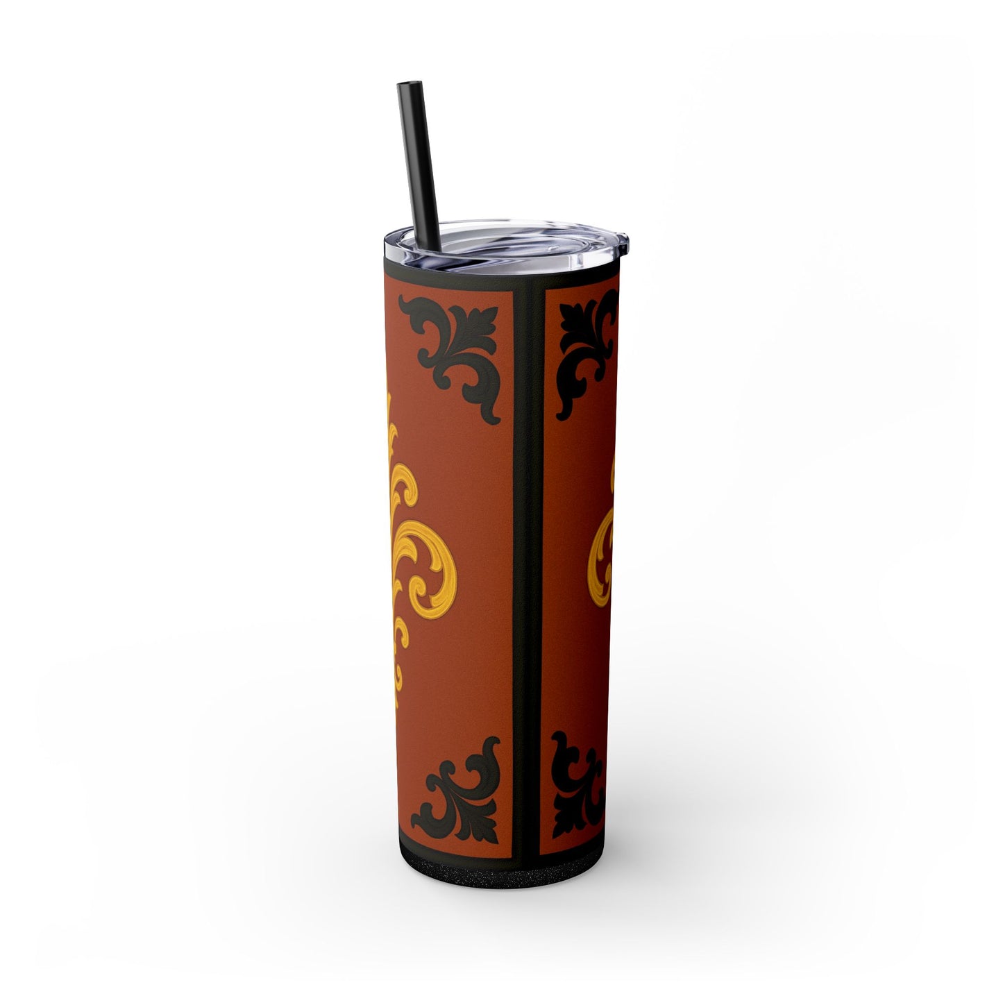 Dusk Terracotta Baroque 20oz Skinny Tumbler with Straw — Vintage Gold Baroque Design