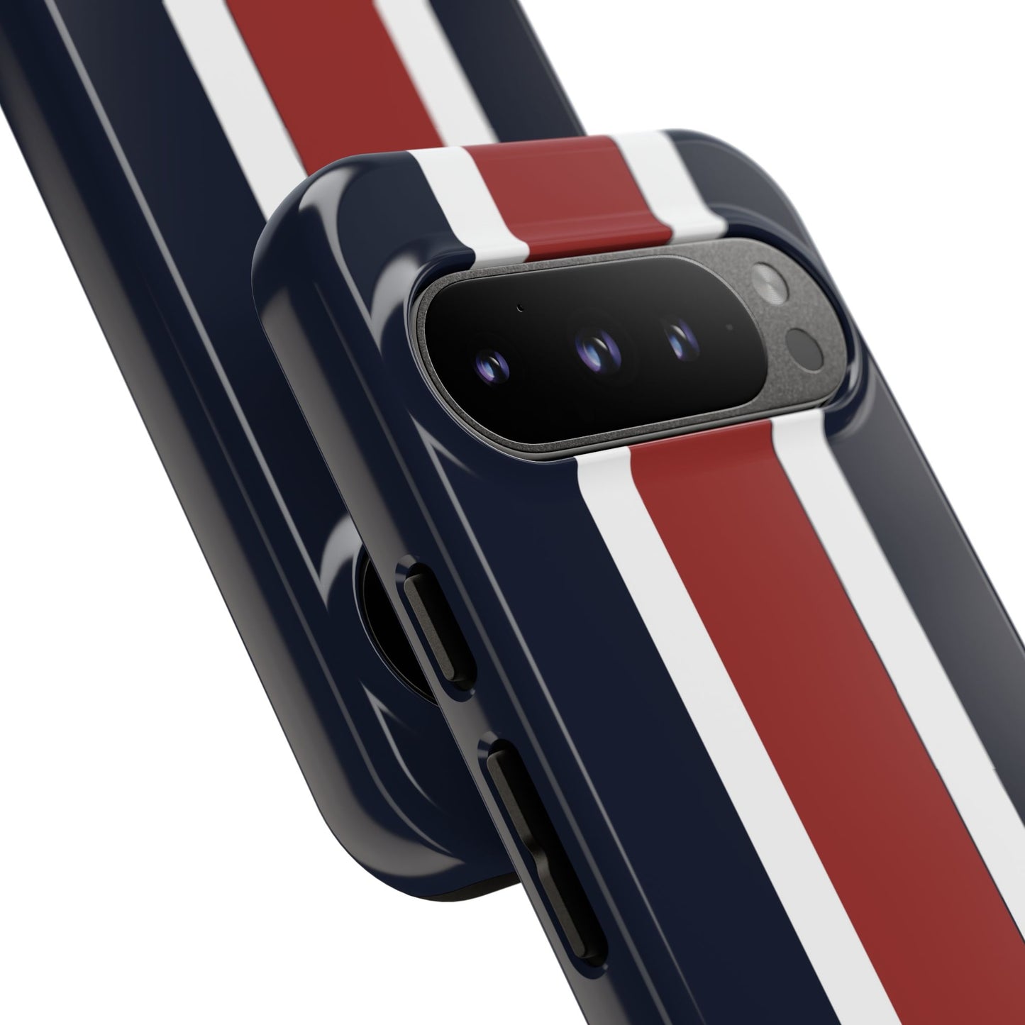 Lunar Midnight & Red-White Striped Stylish Phone Case - Tough Cases, Custom iPhone Cover, Sleek Phone Accessories, Gifts for Him/Her