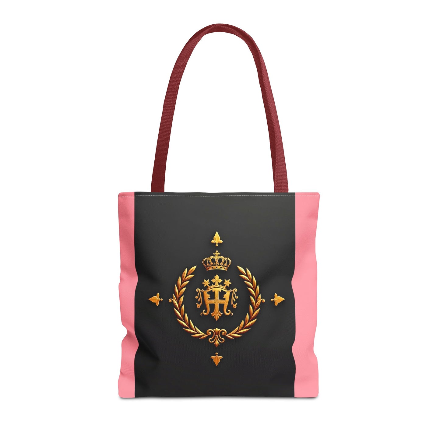 Elegant Monogrammed Tote Bag - Chic Shopper, Eco-Friendly Carryall, Personalized Gift, Stylish Accessory - Pink Striped Gold Crest