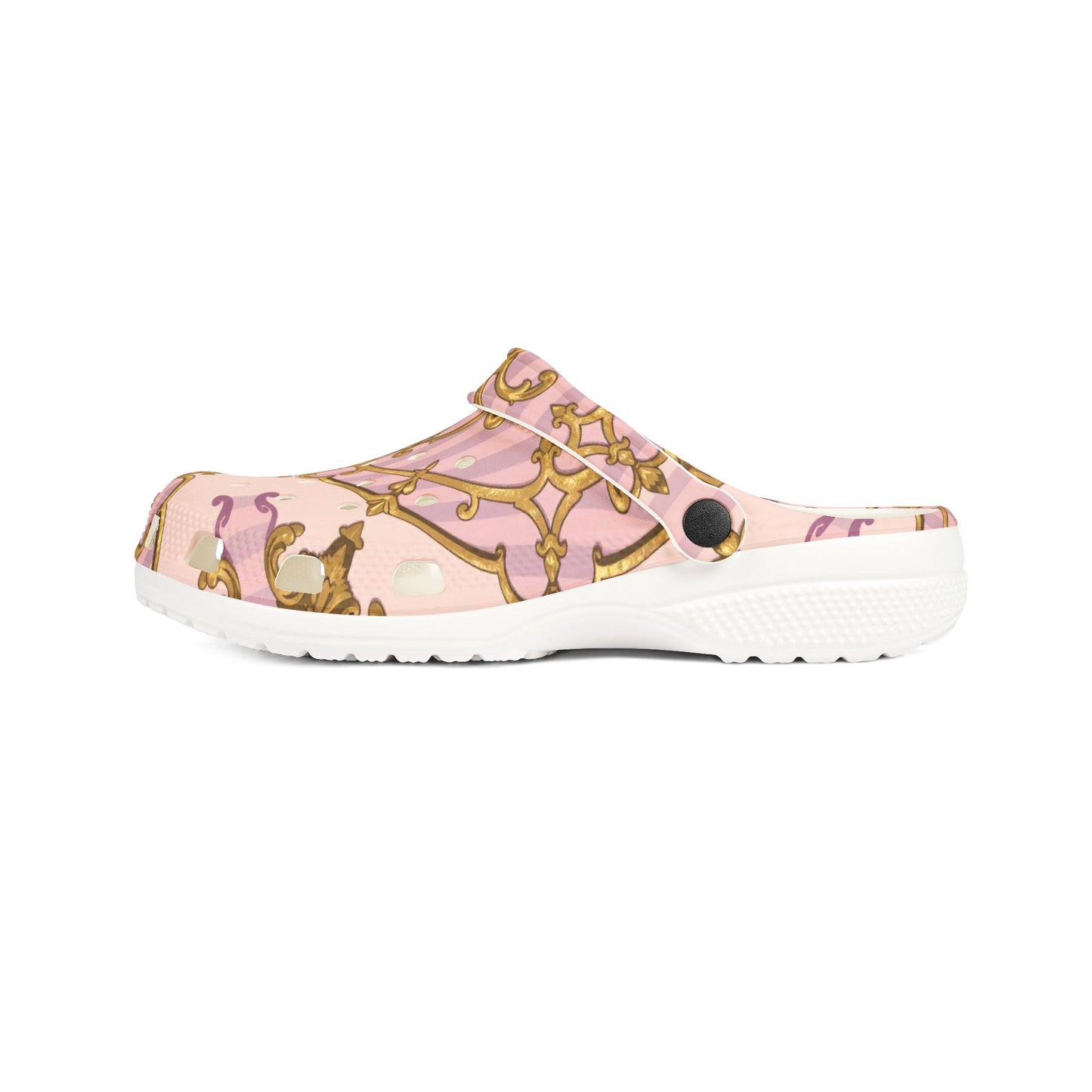 Chic Lavender & Alabaster Striped Gold Baroque Clogs for Comfort Lovers, Trendy Slip-On Shoes, Perfect for Home, or Casual Outings, Gift for Her