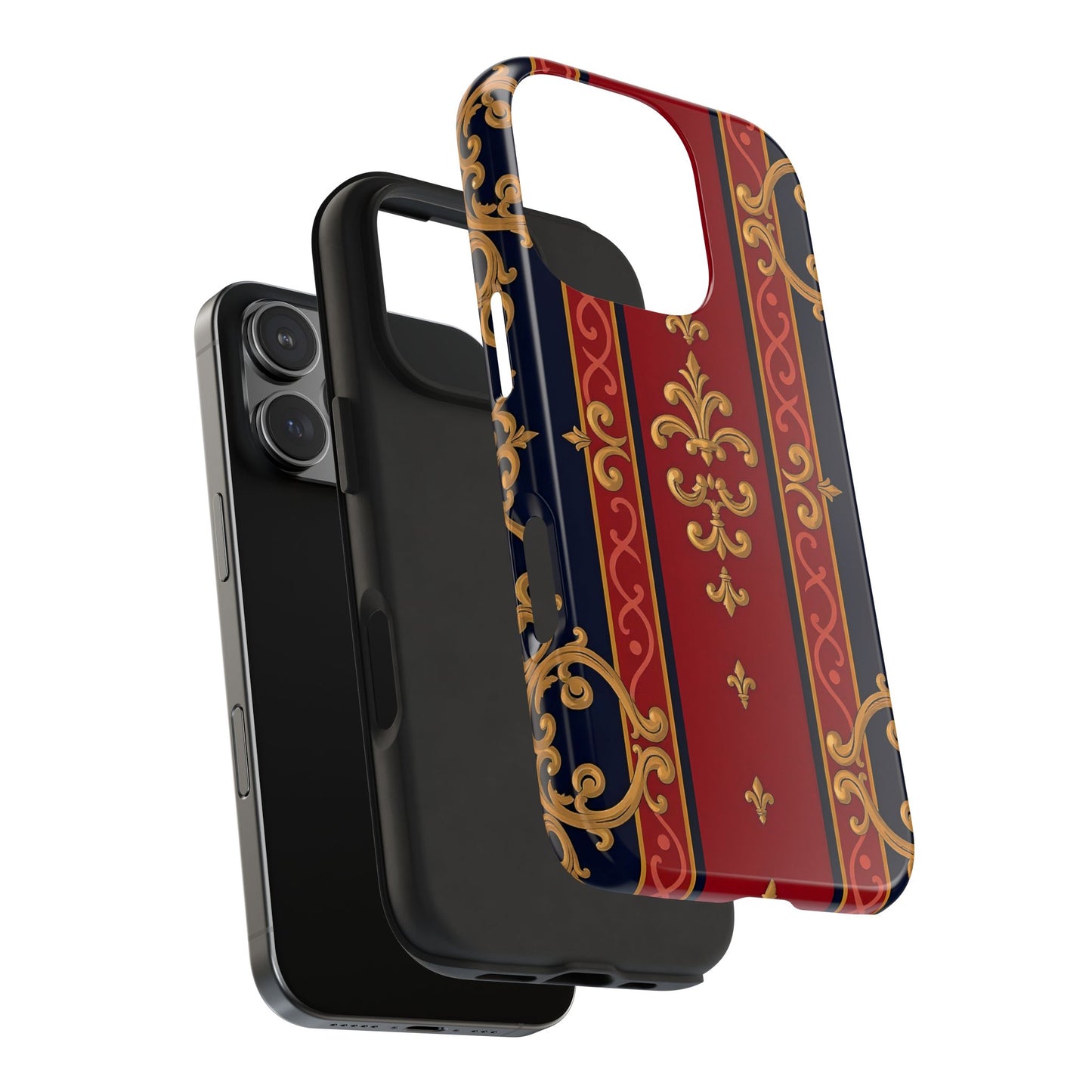 Elegant Vintage Phone Cases, Tough Phone Cover, Stylish Cell Phone Accessories, Durable Phone Protection - Midnight Blue & Dusk Red Gold Baroque