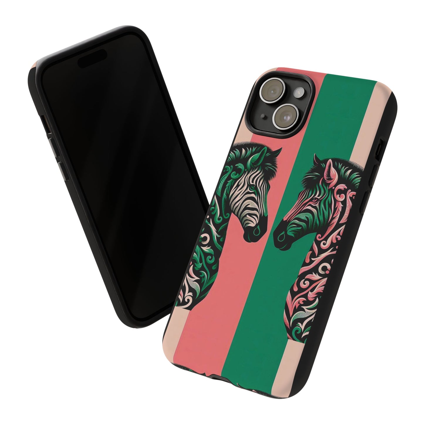 Phone Case - Elegant Pink & Green Zebra Damask Design