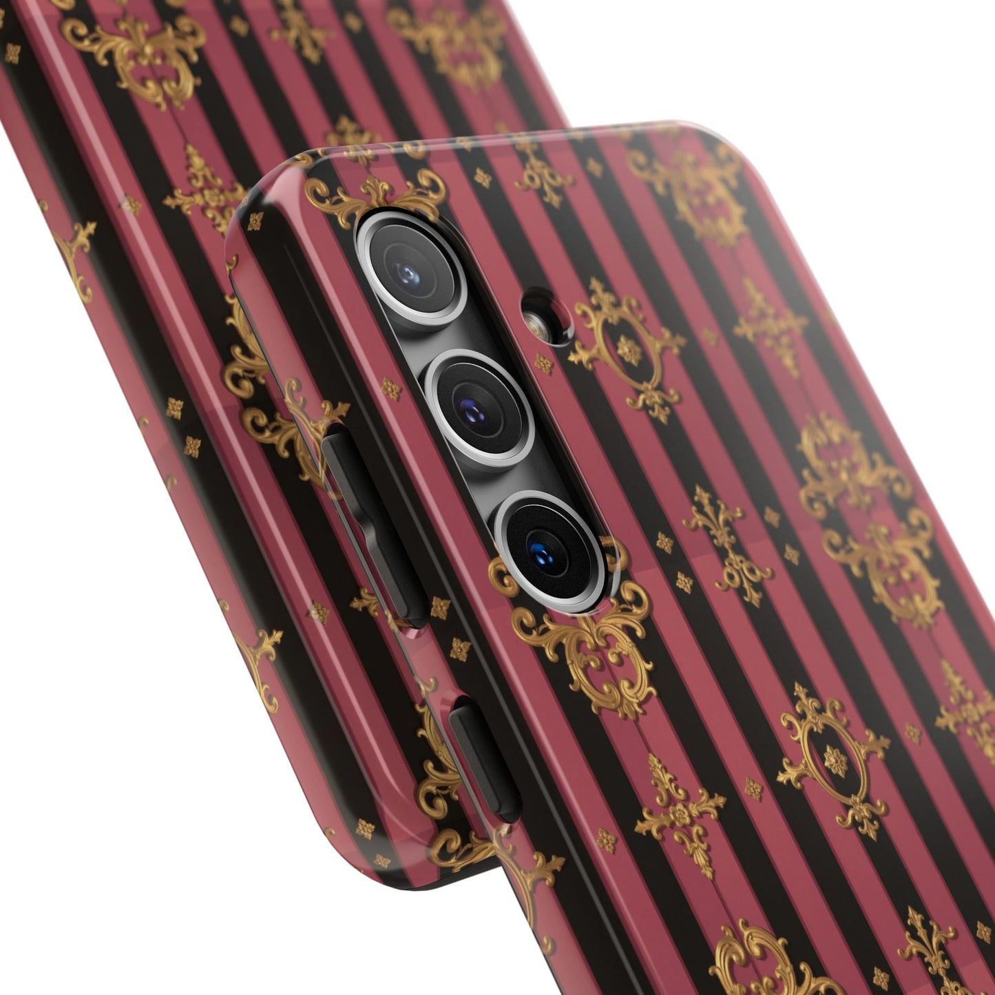 Elegant Black & Mauve Striped Gold Baroque Phone Case, Tough Phone Cases, Stylish Protective Cover, Unique Gift, Luxe Phone Accessories