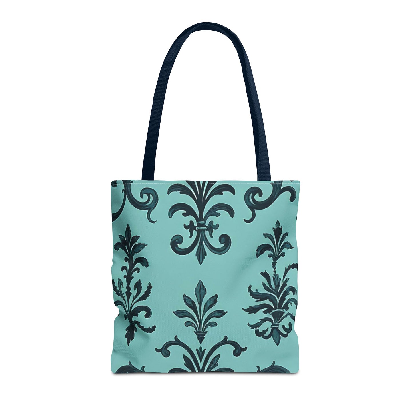 Chic Floral Tote Bag – Stylish Canvas Shopper, Gift for Her, Birthday Present, Everyday Use, Eco-Friendly, Floral Print - Teal Striped Rococo