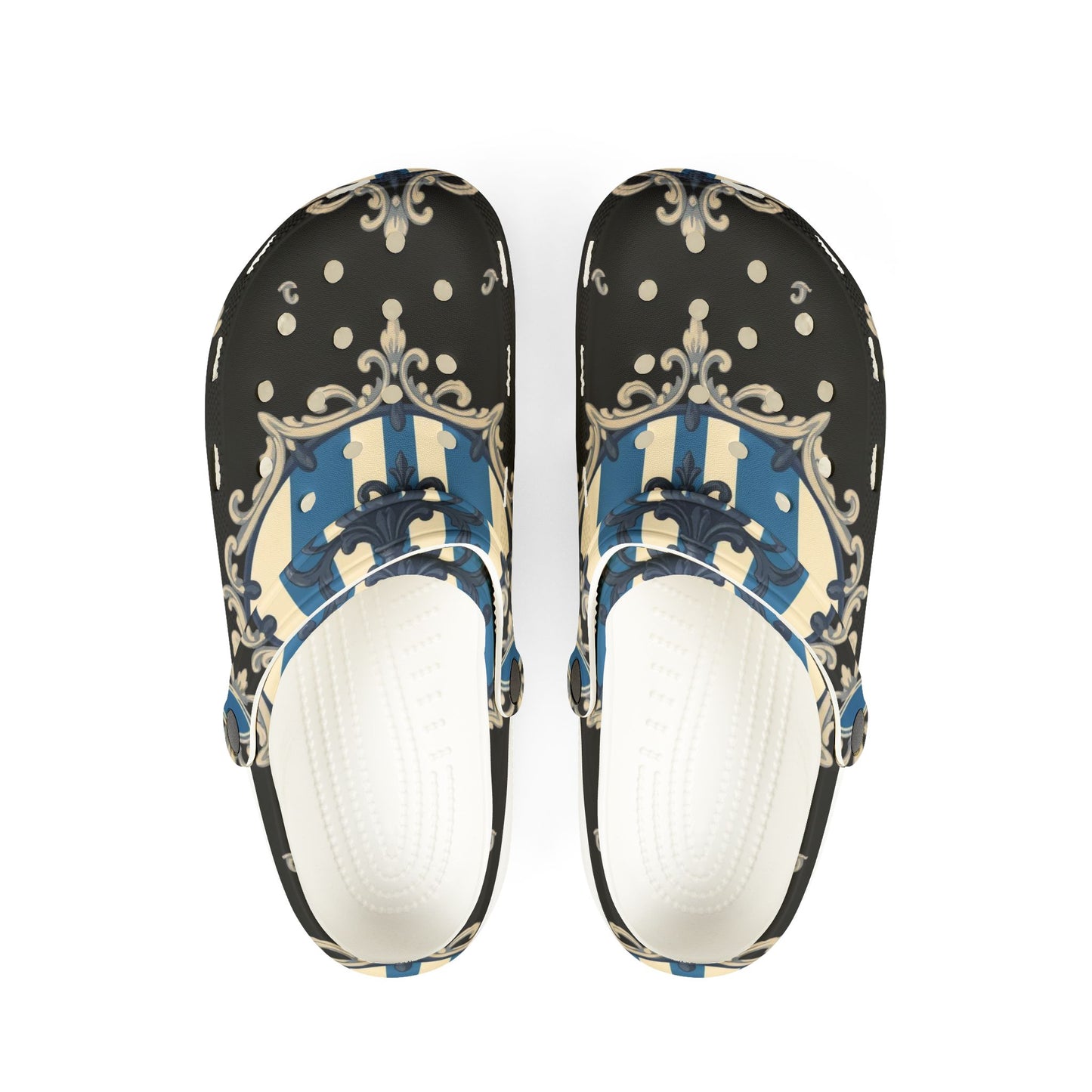 Stylish Blue & Alabaster Striped Baroque EVA Foam Clogs | Fun and Functional Footwear for Everyday Adventures | Home, and Casual Outings
