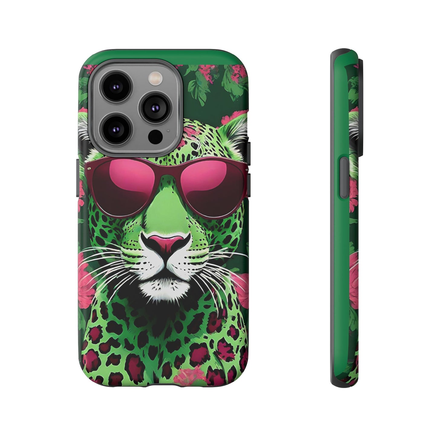 Phone Case - Lime Green & Burgundy Leopard In Sunglasses Design