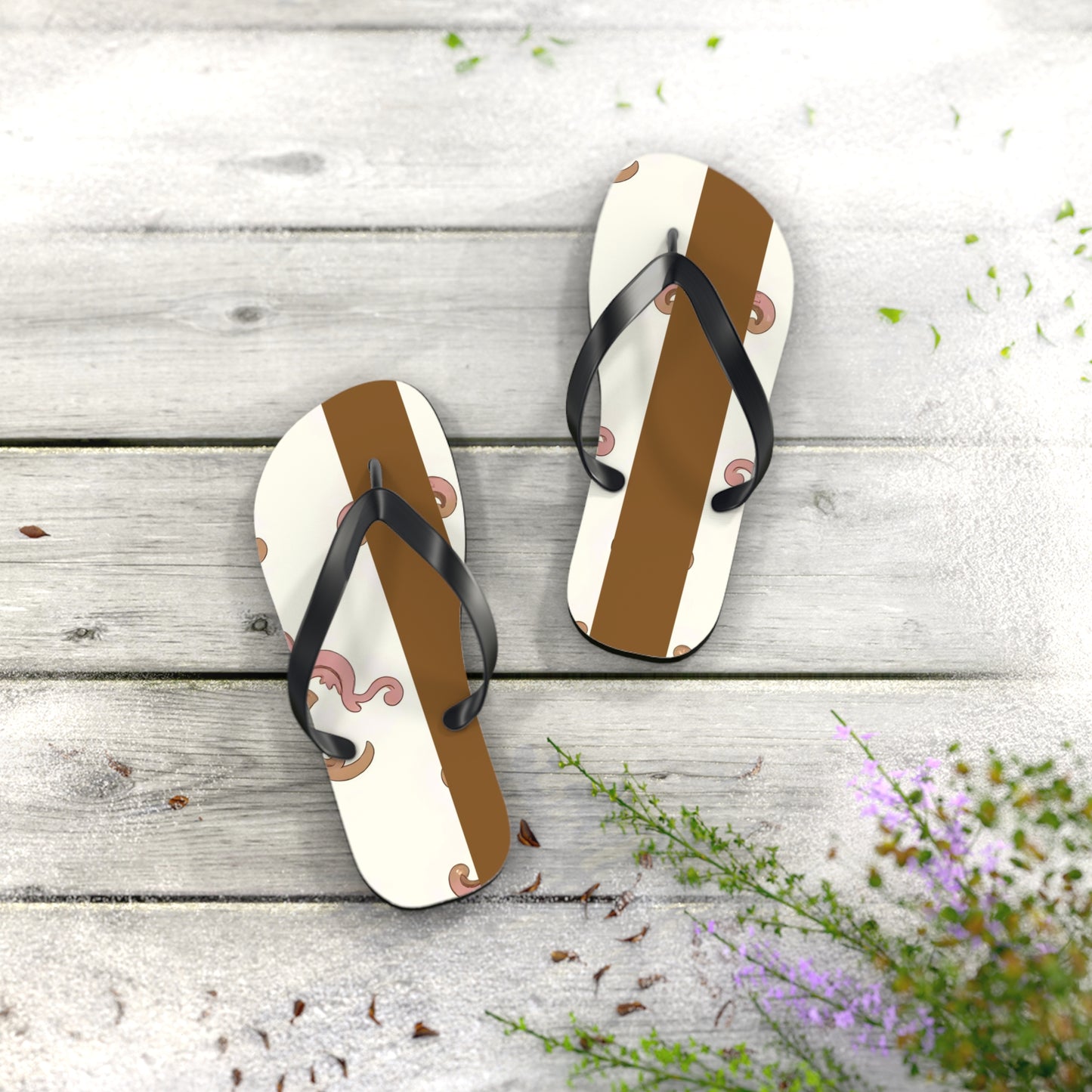 Stylish Flip Flops - Summer Footwear, Beach Ready, Vacation Essentials, Casual Sandals, Gift for Her - Brown Striped Pink Arabesque